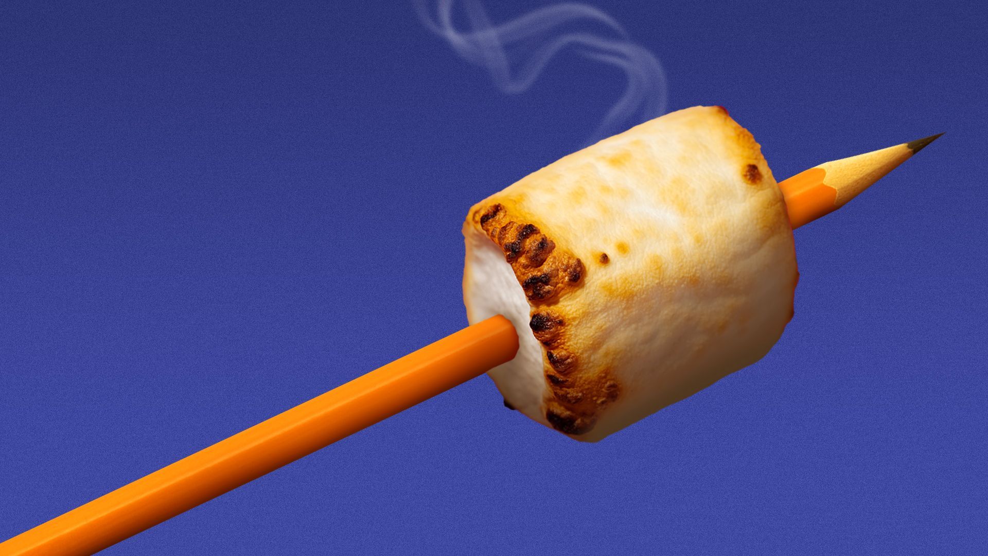 Illustration of a marshmallow roasting on a No. 2 pencil.