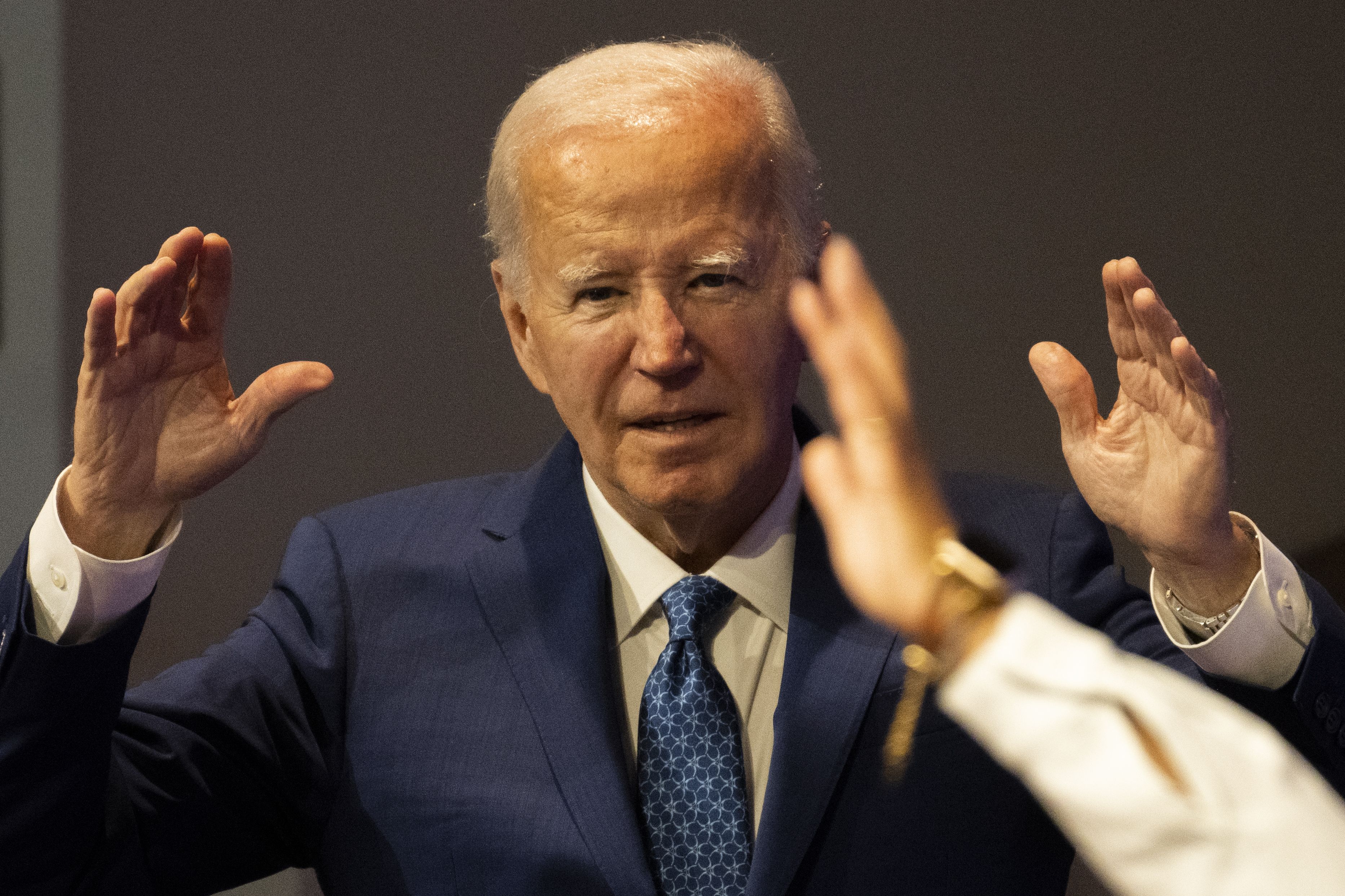 President Joe Biden attends a church service at Mount Airy Church of God in Christ, Sunday, July 7, 2024, in Philadelphia, Pa. (Photo by Joe Lamberti for The Washington Post via Getty Images)