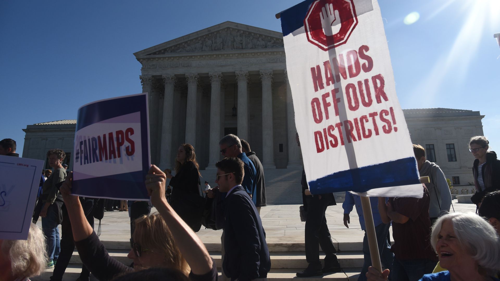 Demonstrators gather outside of the Supreme Court during an oral arguments in Gill v. Whitford last October. Photo: Olivier Douliery/Getty Images