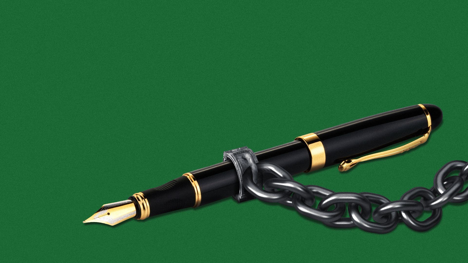 Illustration of a shackle and chain on a fountain pen.