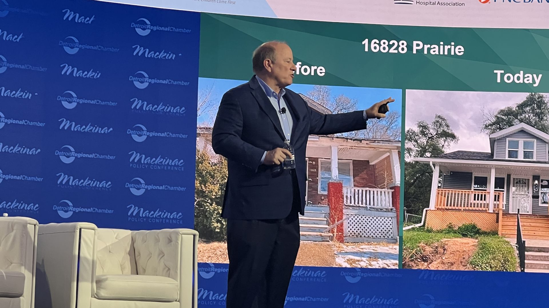 Mayor Mike Duggan speaks at the Mackinac Policy Conference Wednesday.