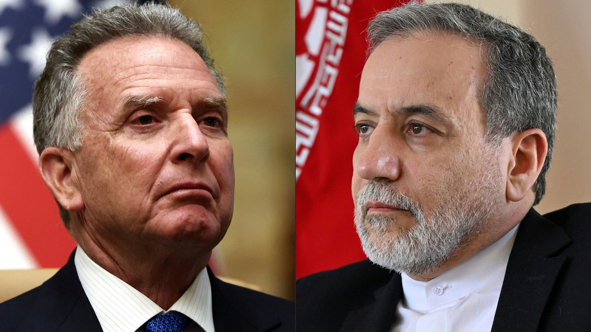 U.S. Middle East envoy Steve Witkoff after a meeting with Russian officials (L); and Iran's Foreign Minister Abbas Araghchi speaking to AFP (R).