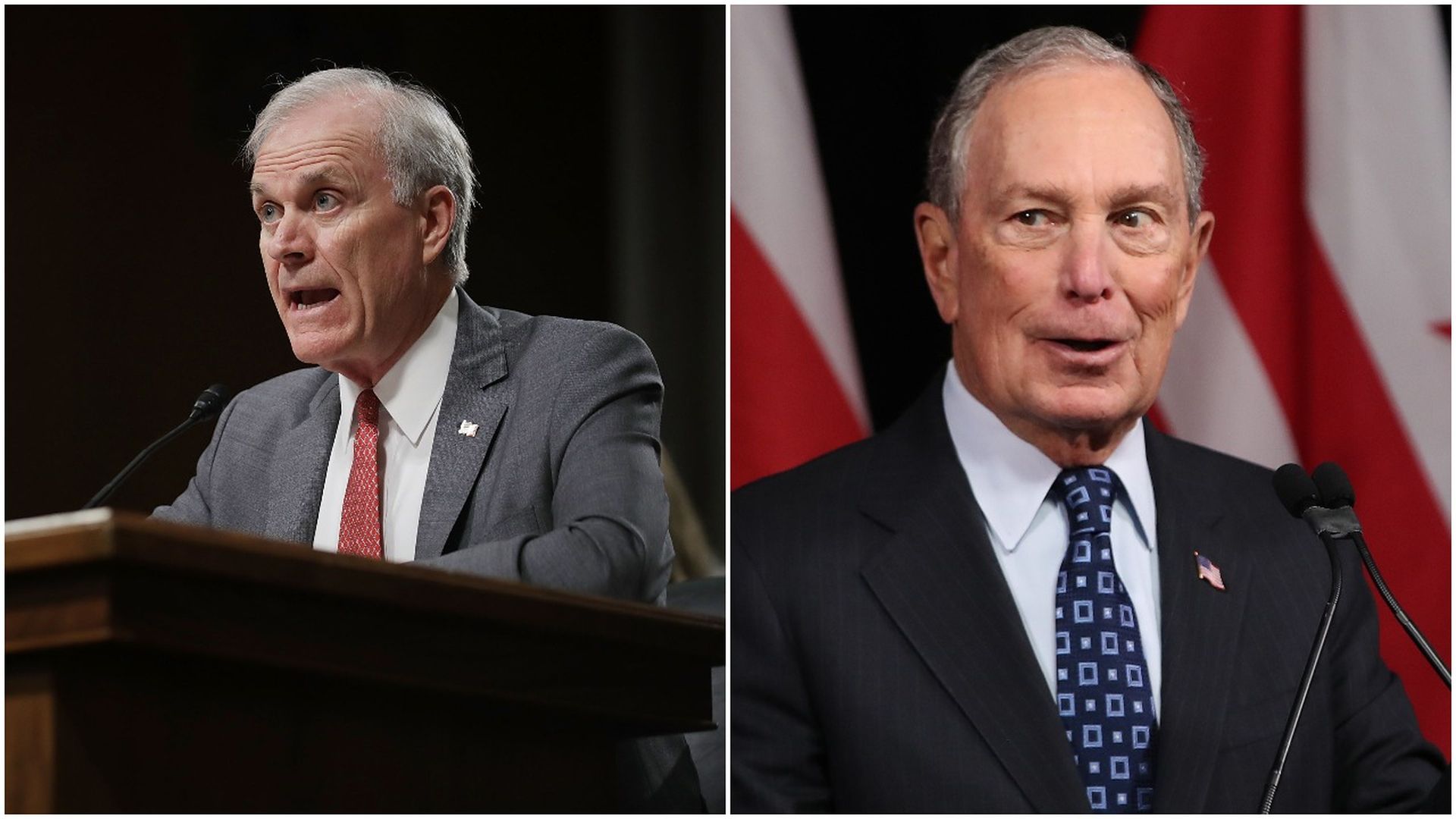 Richard Spencer and Mike Bloomberg in a split screen.