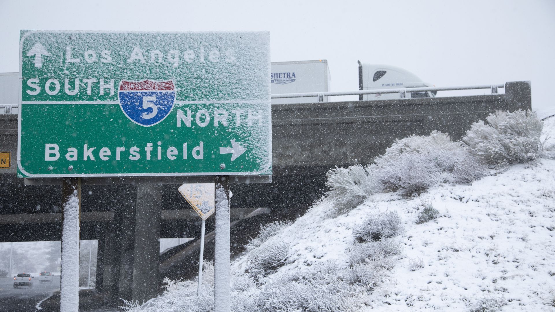  Snow covers Gorman on Tuesday, Dec. 14, 2021 as a cold storm passing through Southern California. 