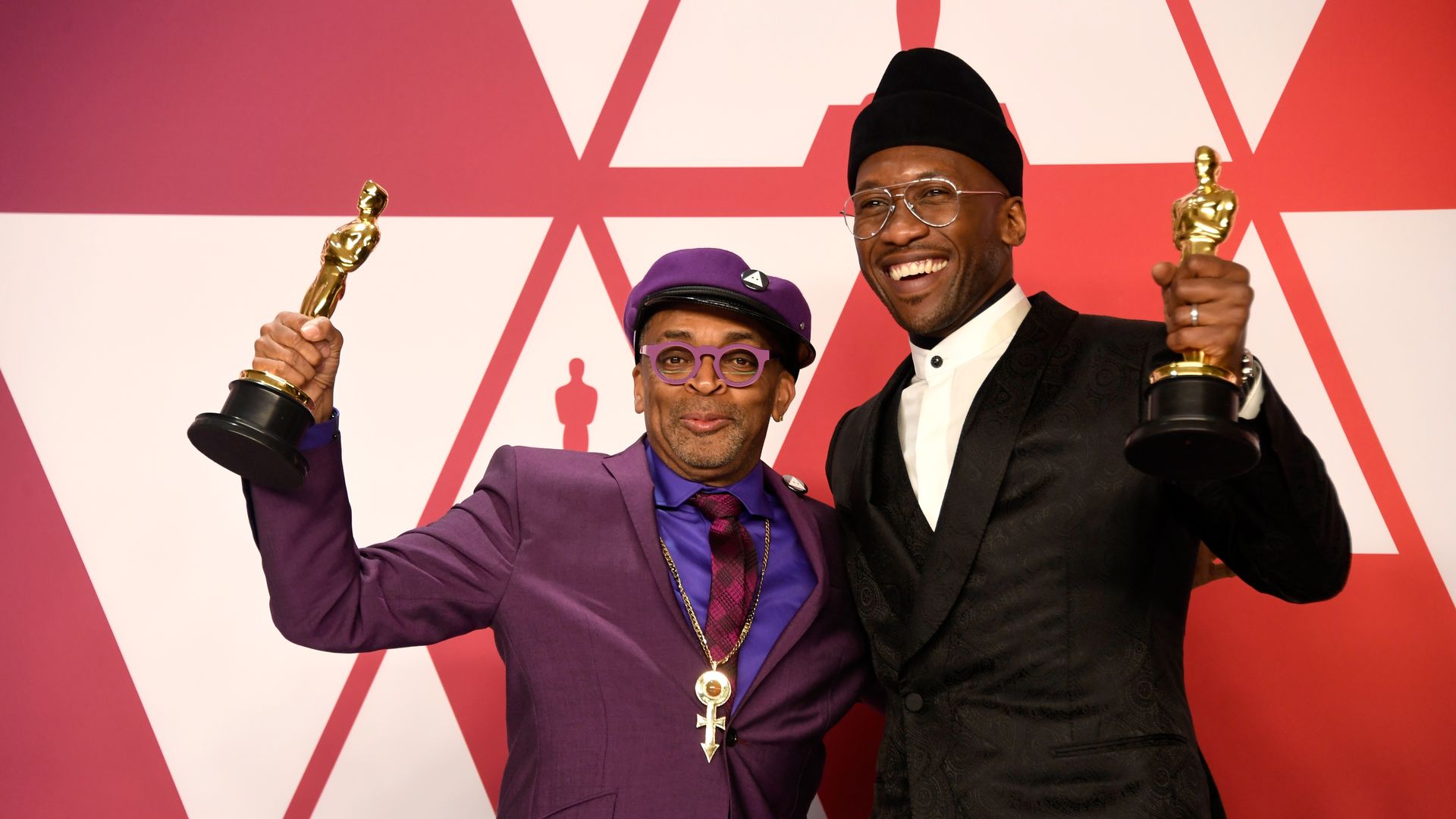 Spike Lee and Mahershala Ali pose in the press room during the 91st Academy Awards