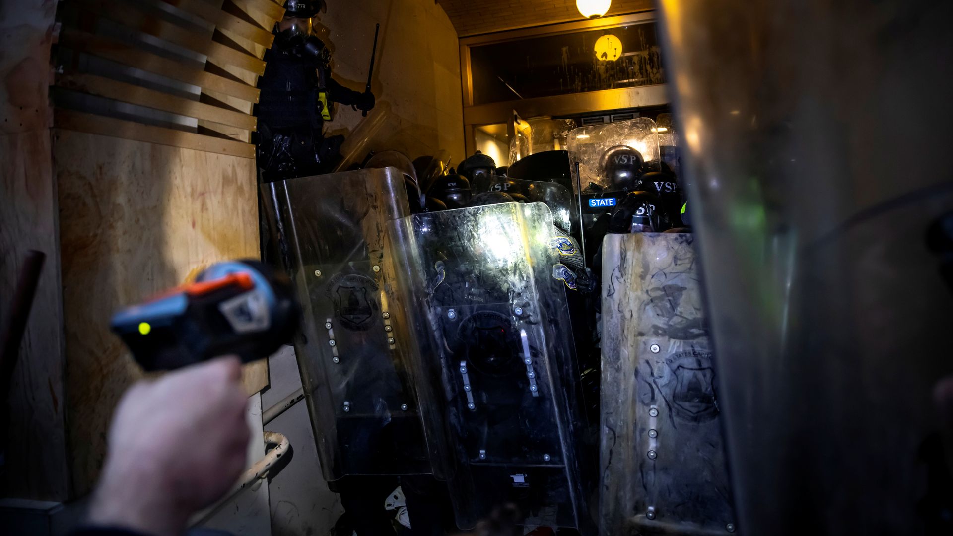 Trump supporters clash with police and security forces as people try to storm the US Capitol on January 6, 2021 in Washington, DC.