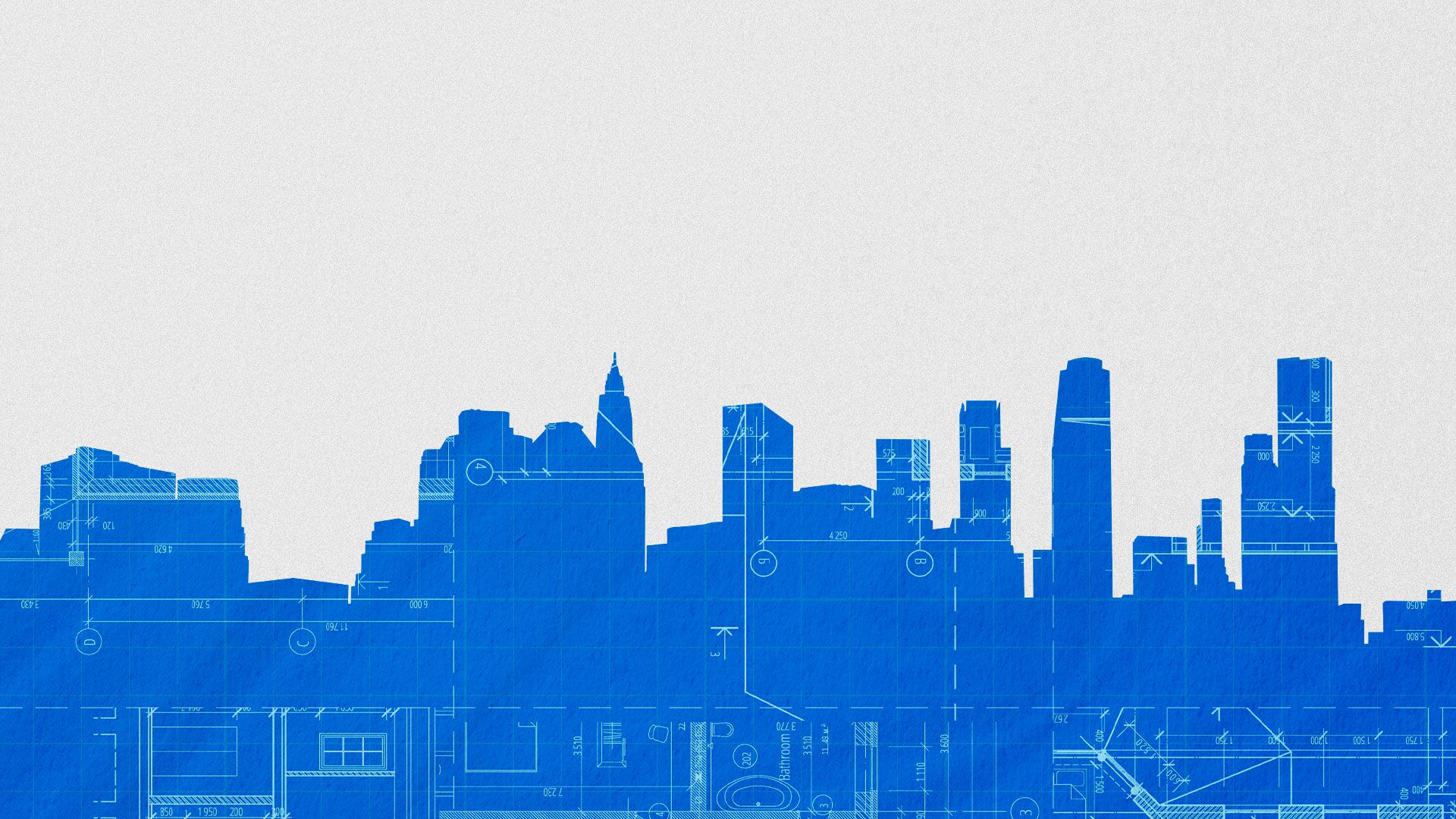 Illustration of skyline with a blueprint texture.