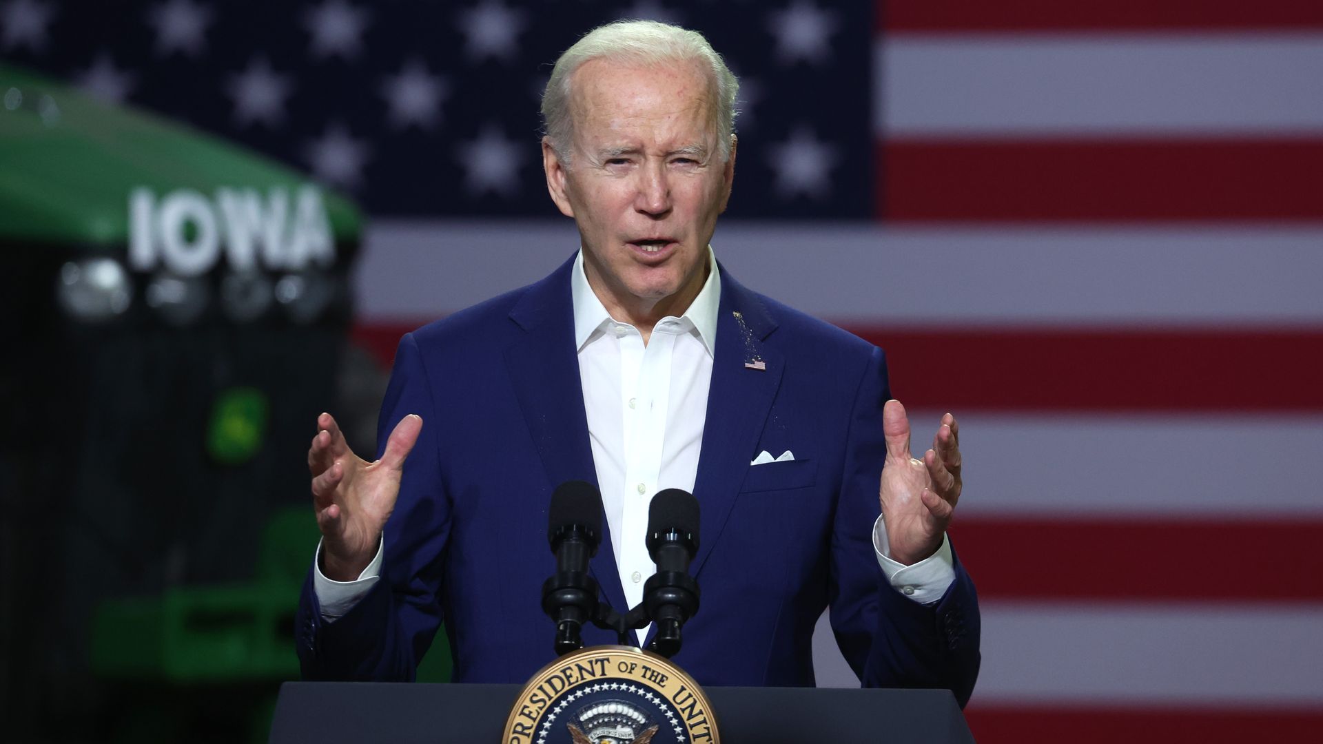 President Biden is seen speaking in Iowa on Tuesday.