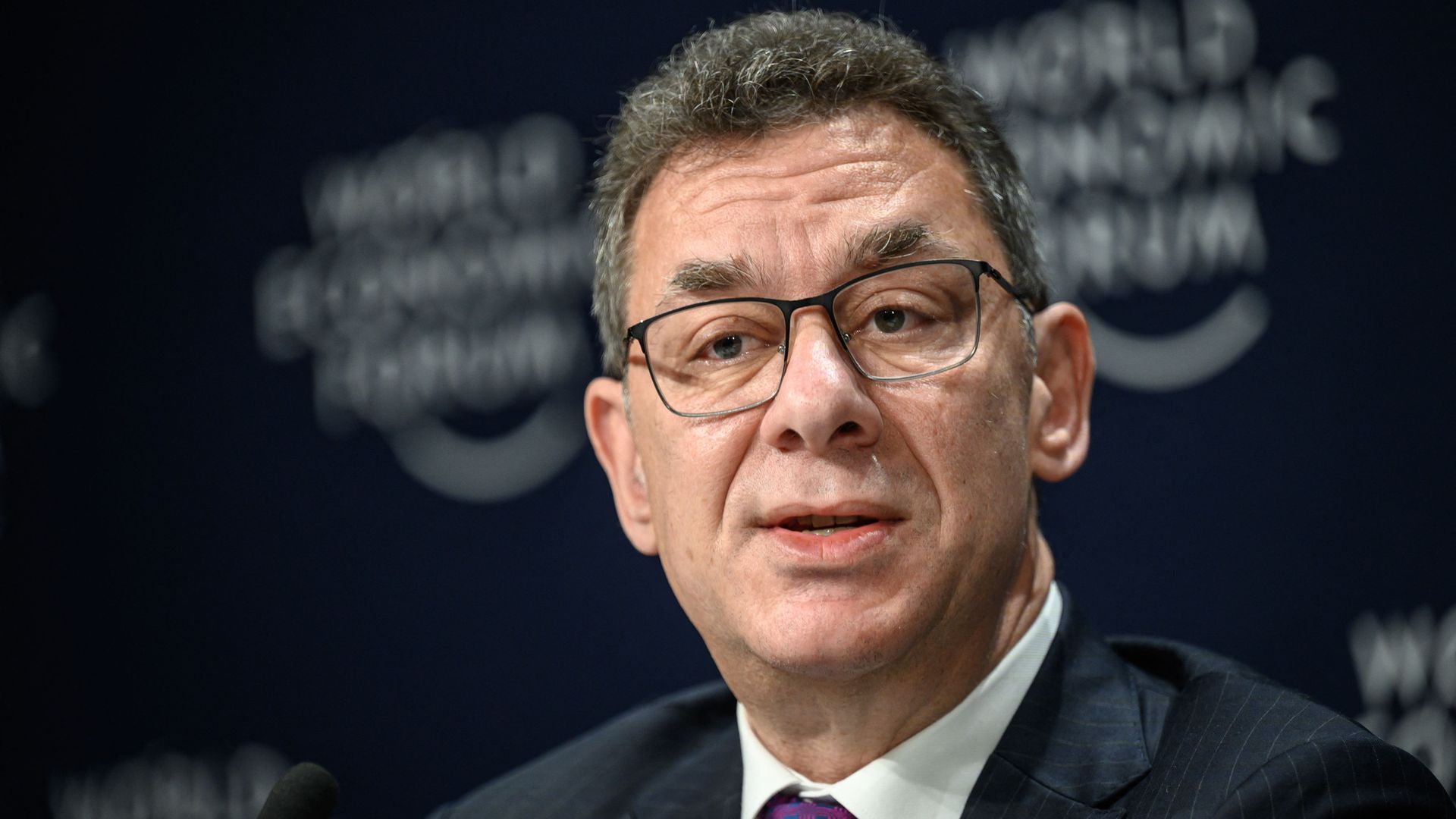 US pharmaceutical giant Pfizer CEO Albert Bourla attends a press conference on the sidelines of the World Economic Forum (WEF) annual meeting in Davos on May 25, 2022