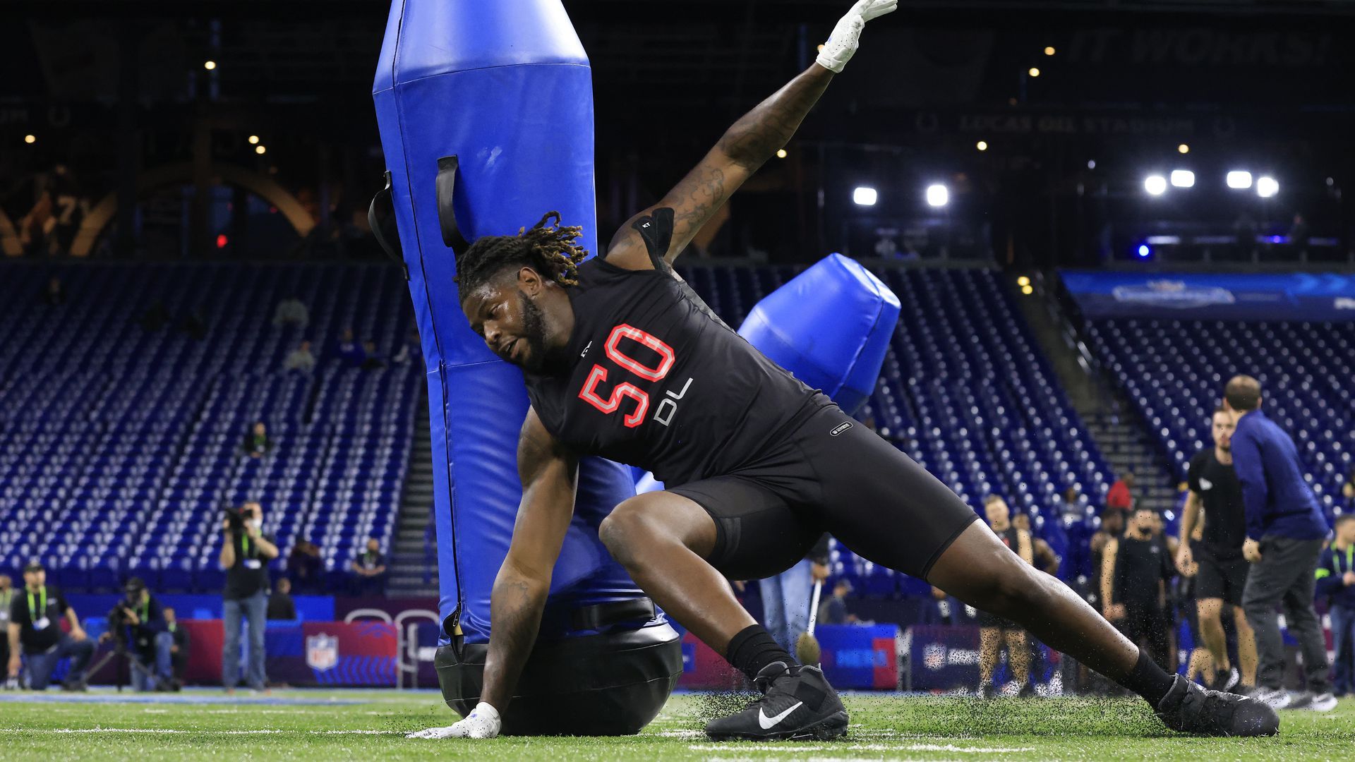 UAB's Alex Wright during a combine drill. Photo: Justin Casterline/Getty Images