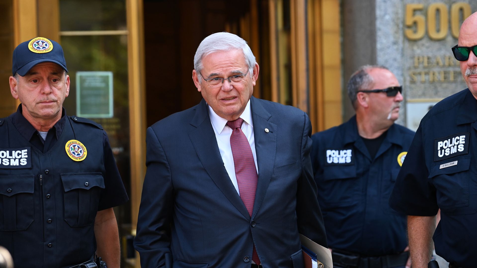 Bob Menendez leaves Federal Court in lower Manhattan on the first full day of jury deliberation in his bribery trial on July 15, 2024 in New York City. 