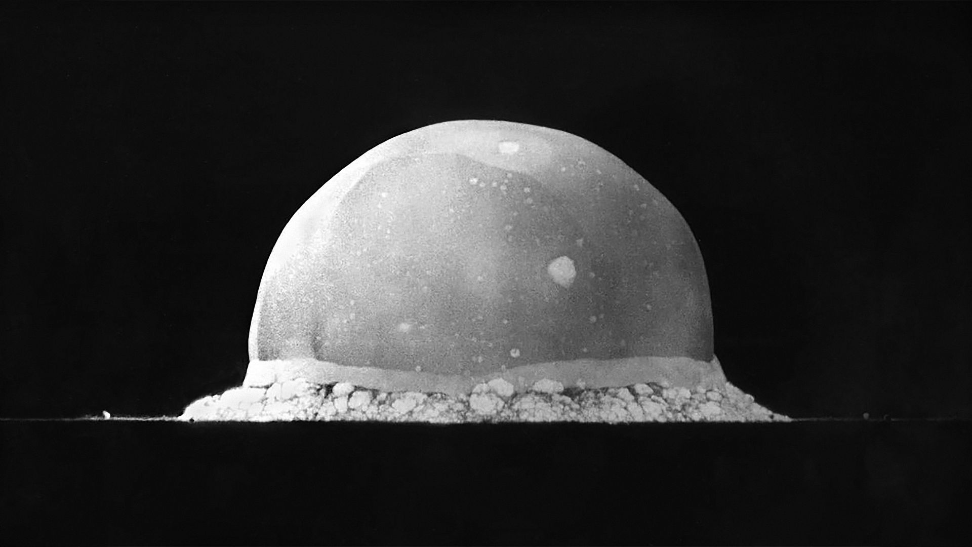 The mushroom cloud from the 1945 Trinity atomic bomb test in the New Mexico desert. 