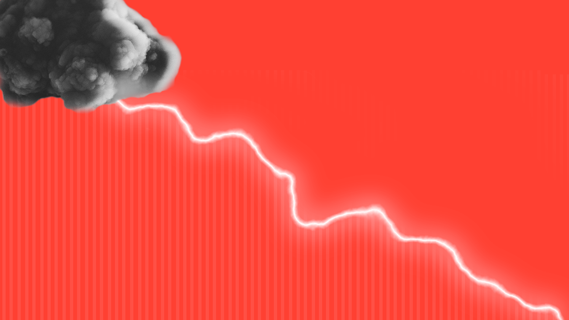 In this illustration, lightning from a storm cloud mimics a stock market downward line.