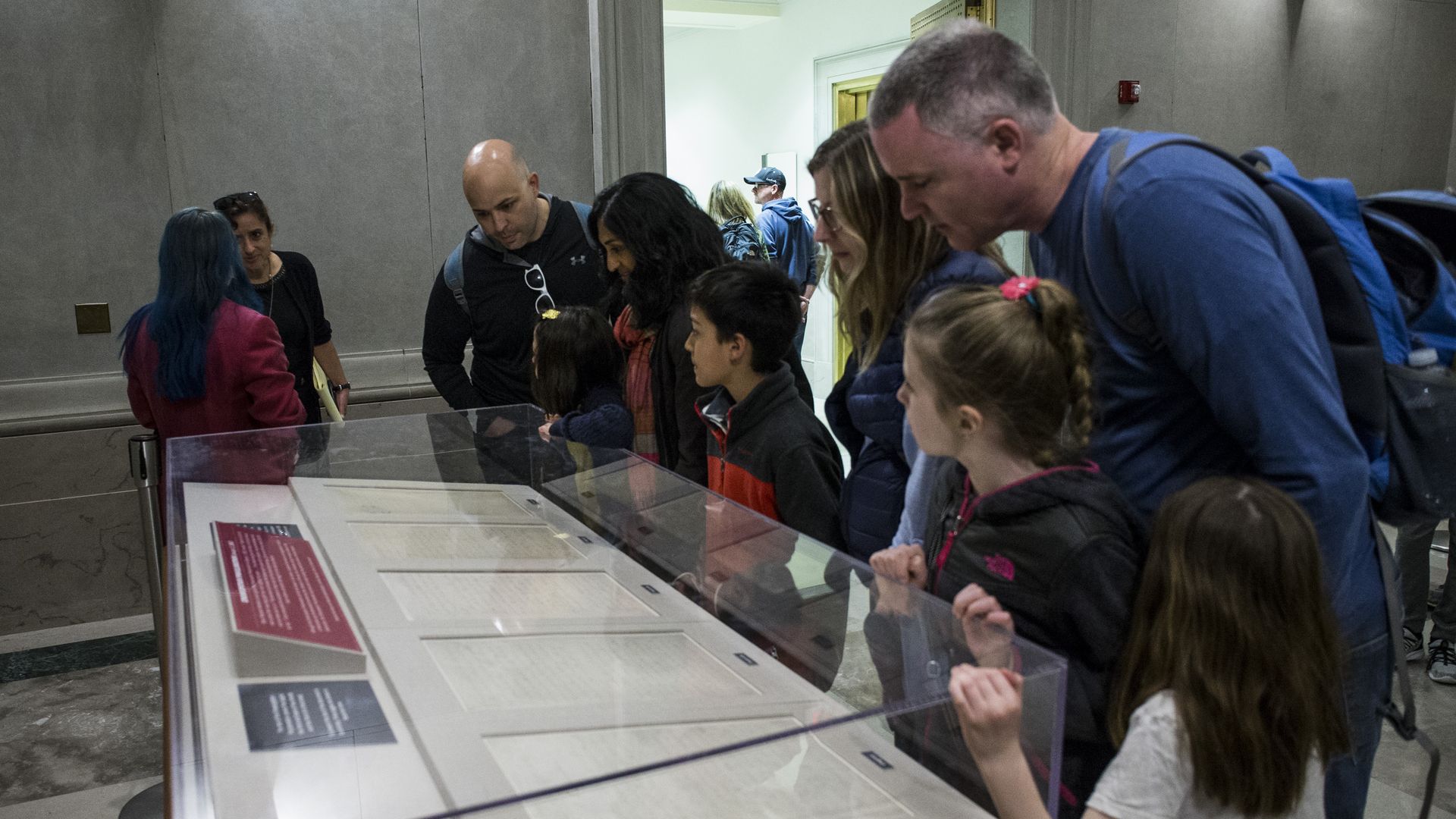 People look at the Emancipation Proclamation at the National Archives 