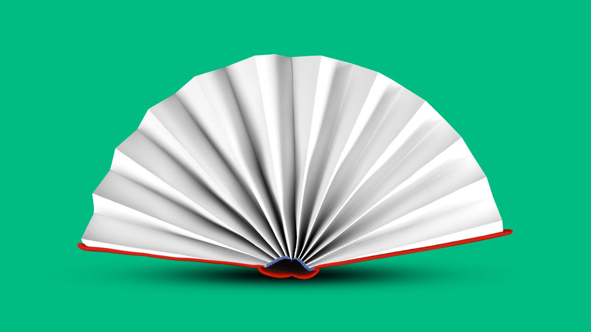 Illustration of book opening up to reveal a paper fan instead of pages.  