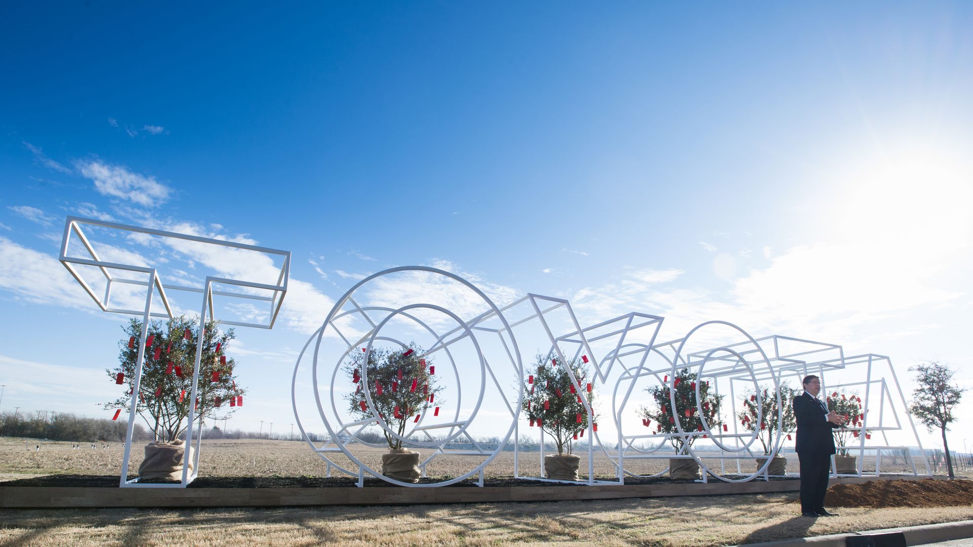 A photo of metal letters spelling Toyota on land in Plano, Texas