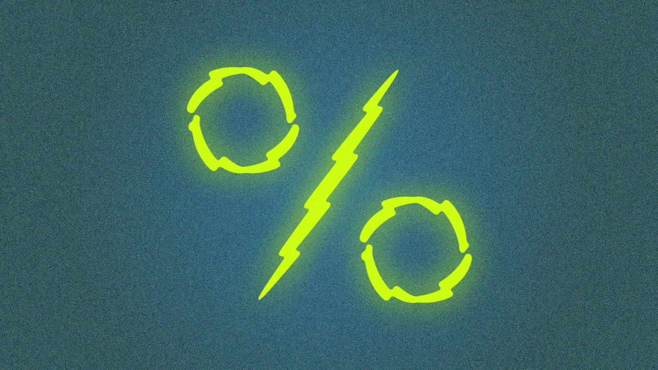 Animated illustration of a percent sign made by lightning bolts.