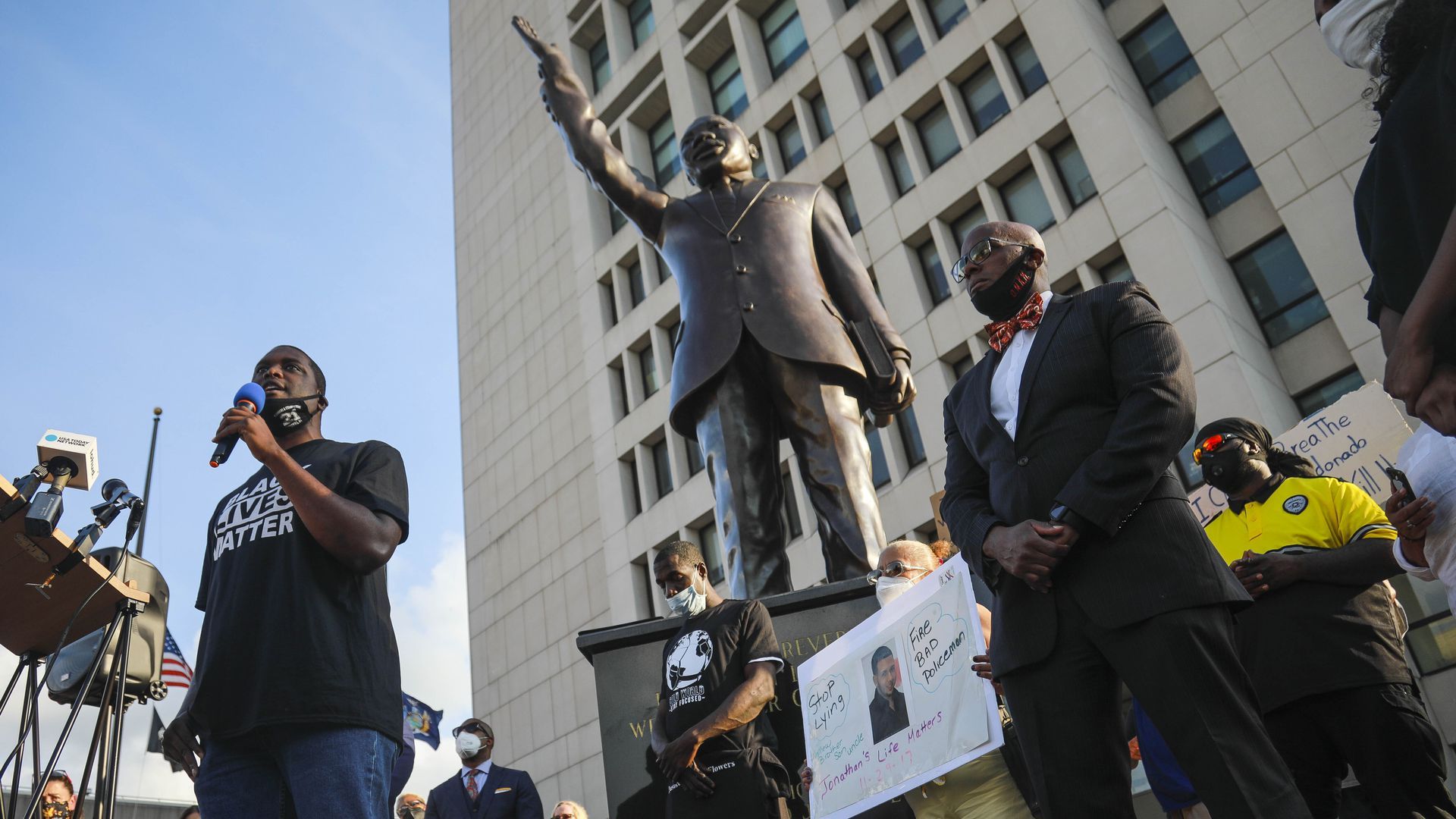 Mondaire Jones, left, winner of the Democratic primary for the 17th Congressional District.