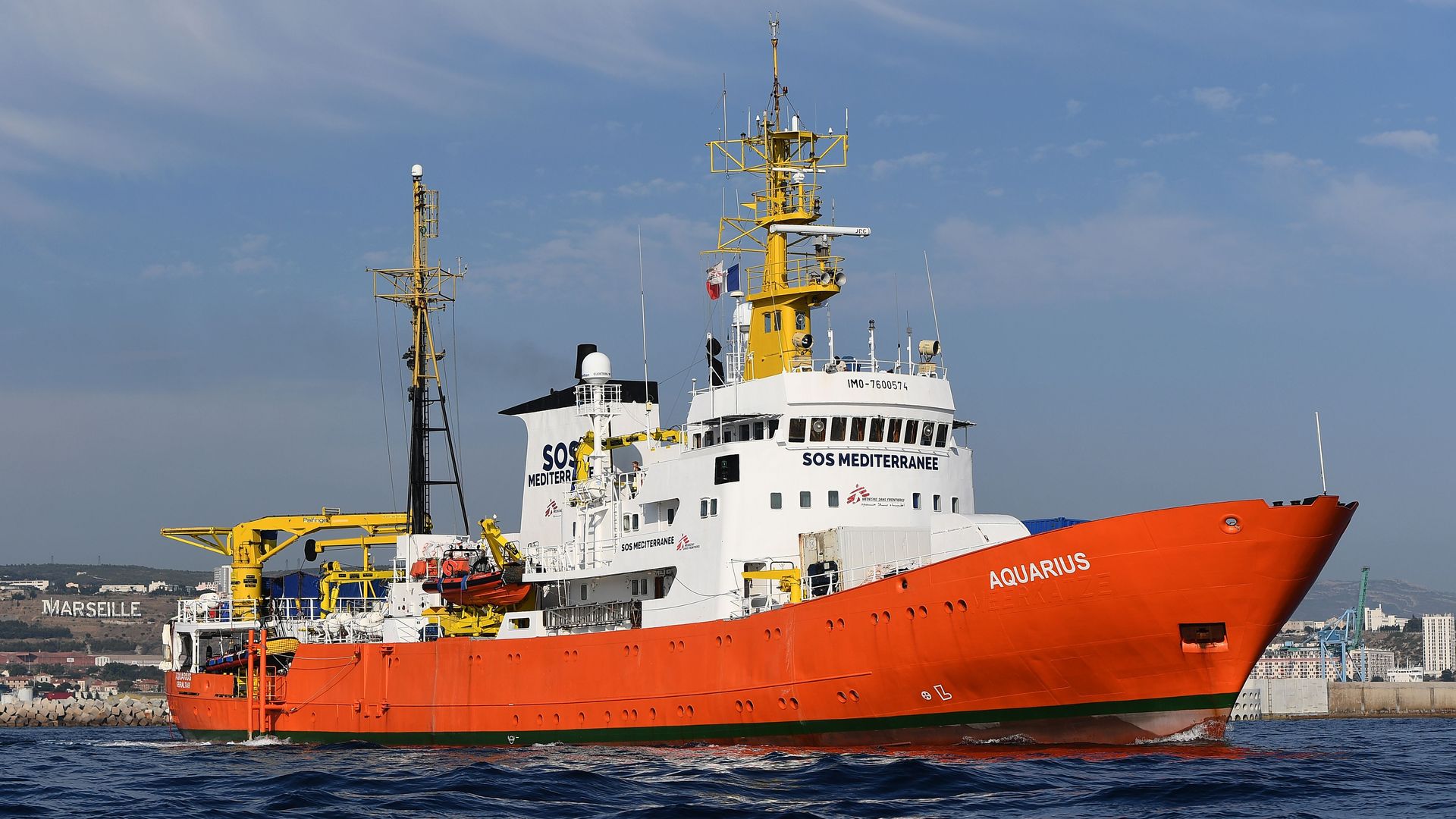 The rescue ship Aquarius, chartered by French aid group SOS Mediterranee and Doctors Without Borders. Photo: Boris Horvat/AFP/Getty Images