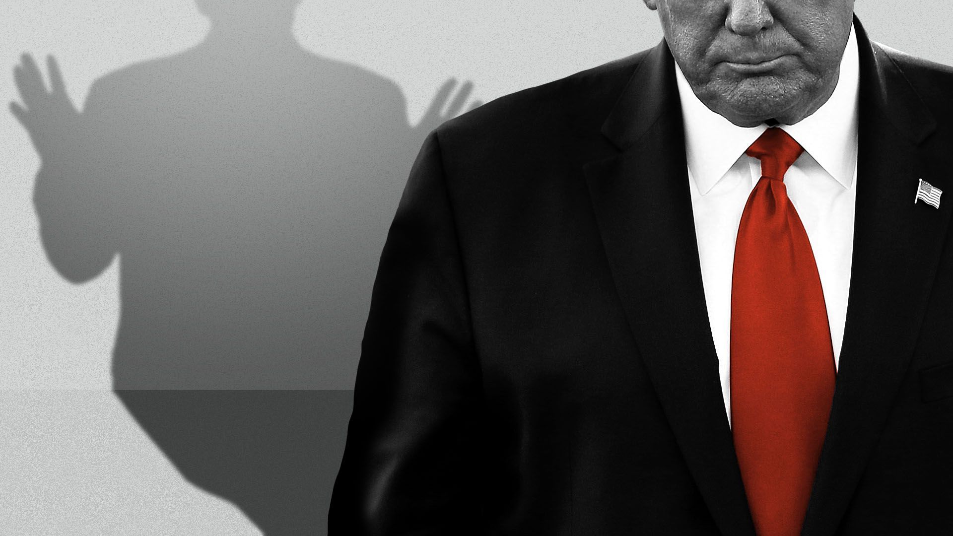 Photo illustration of President Trump casting a shadow with hands in the air