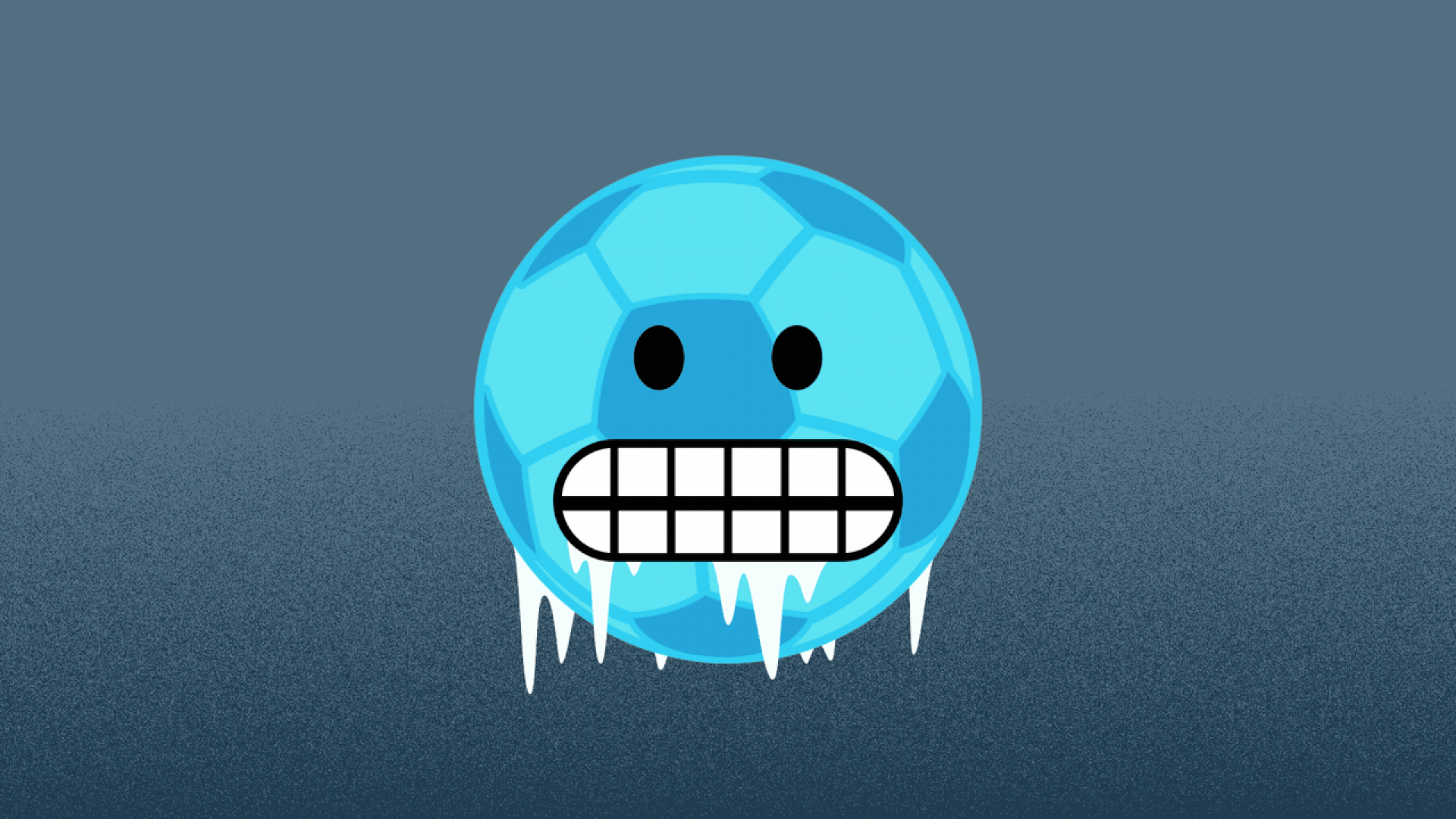 Illustration of a soccer ball emoji mixed with a cold emoji chattering its teeth.