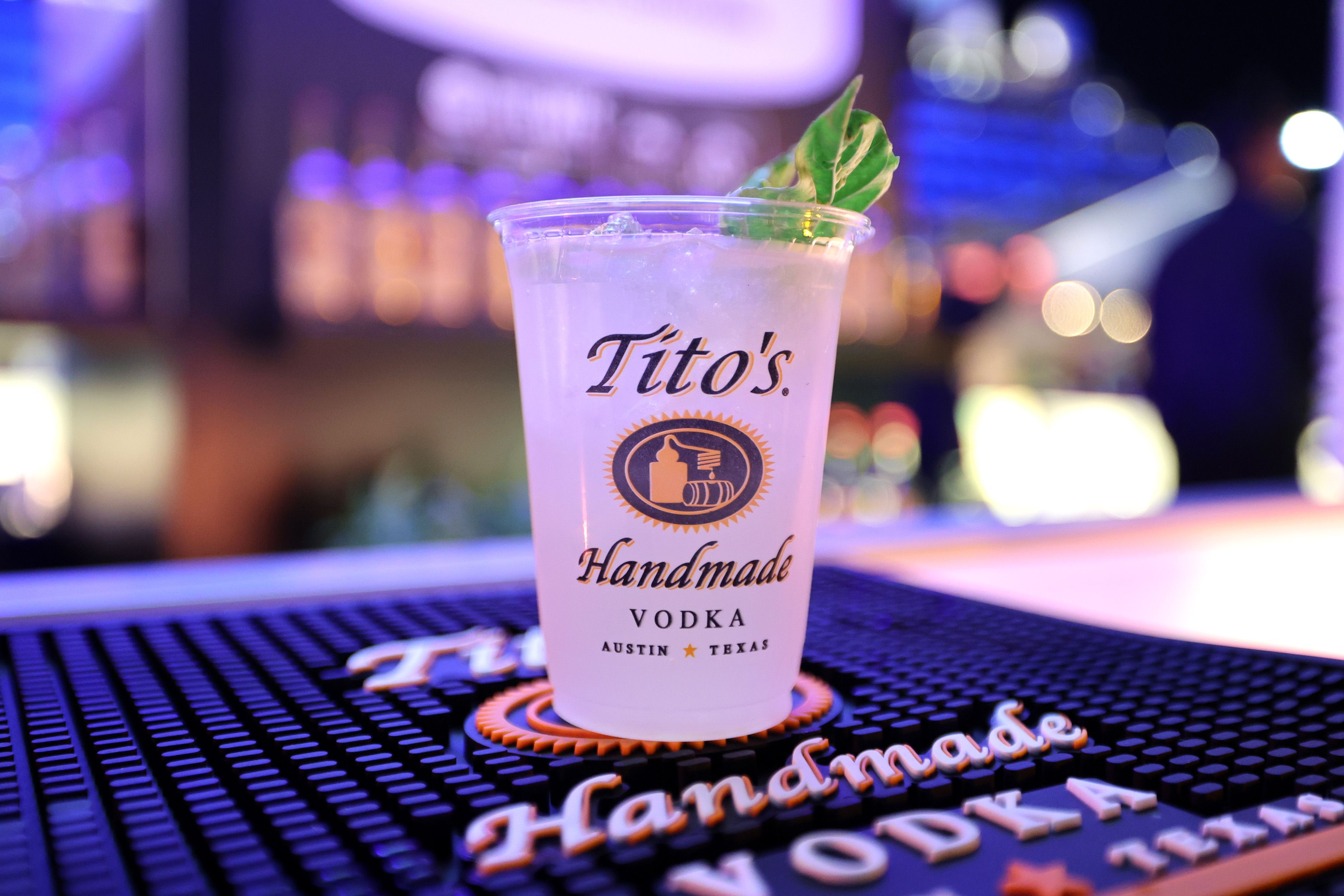 A photo of a cup with the words "Tito's" written on it.