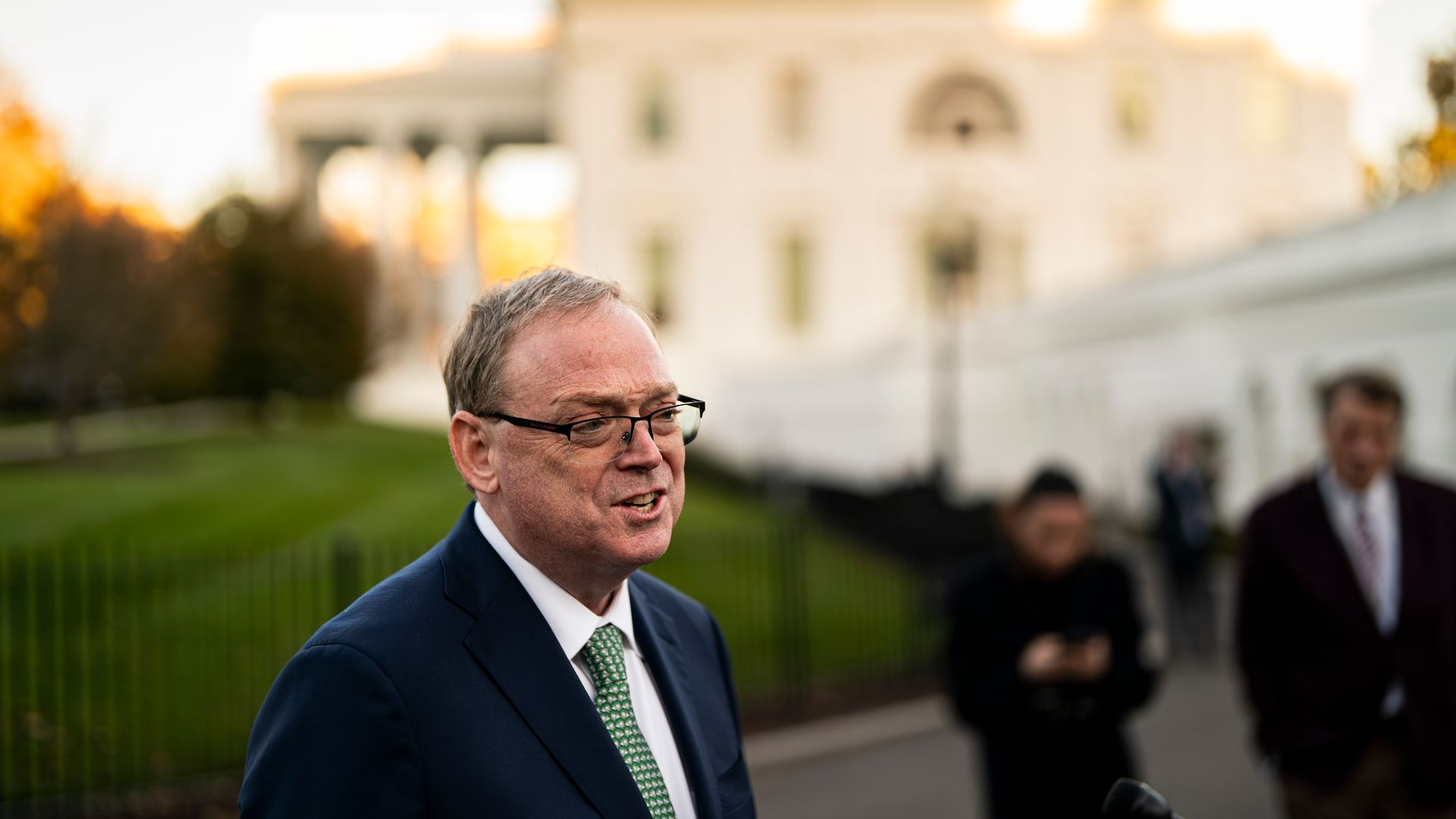 Kevin Hassett, director of the National Economic Council, speaks to members of the media outside the White House
