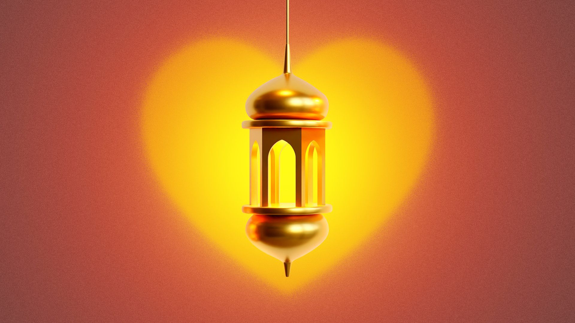 Illustration of a Ramadan lantern with the light glow forming a heart. 