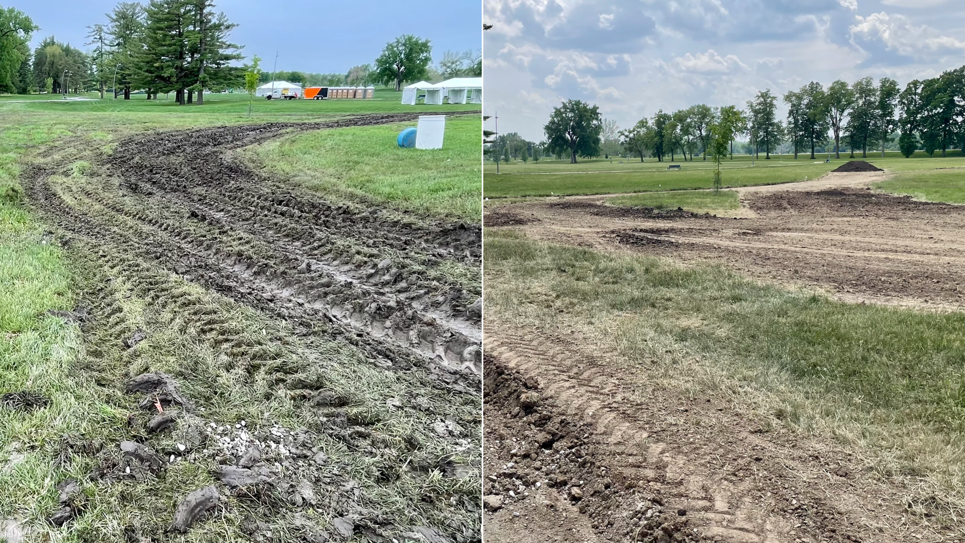 A photo of ruts at Water Works Park in Des Moines.