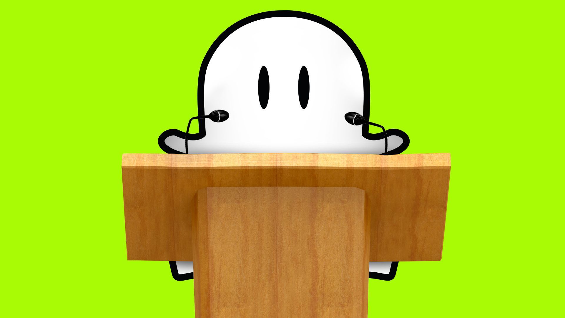 Illustration of the Snapchat ghost behind a podium. 