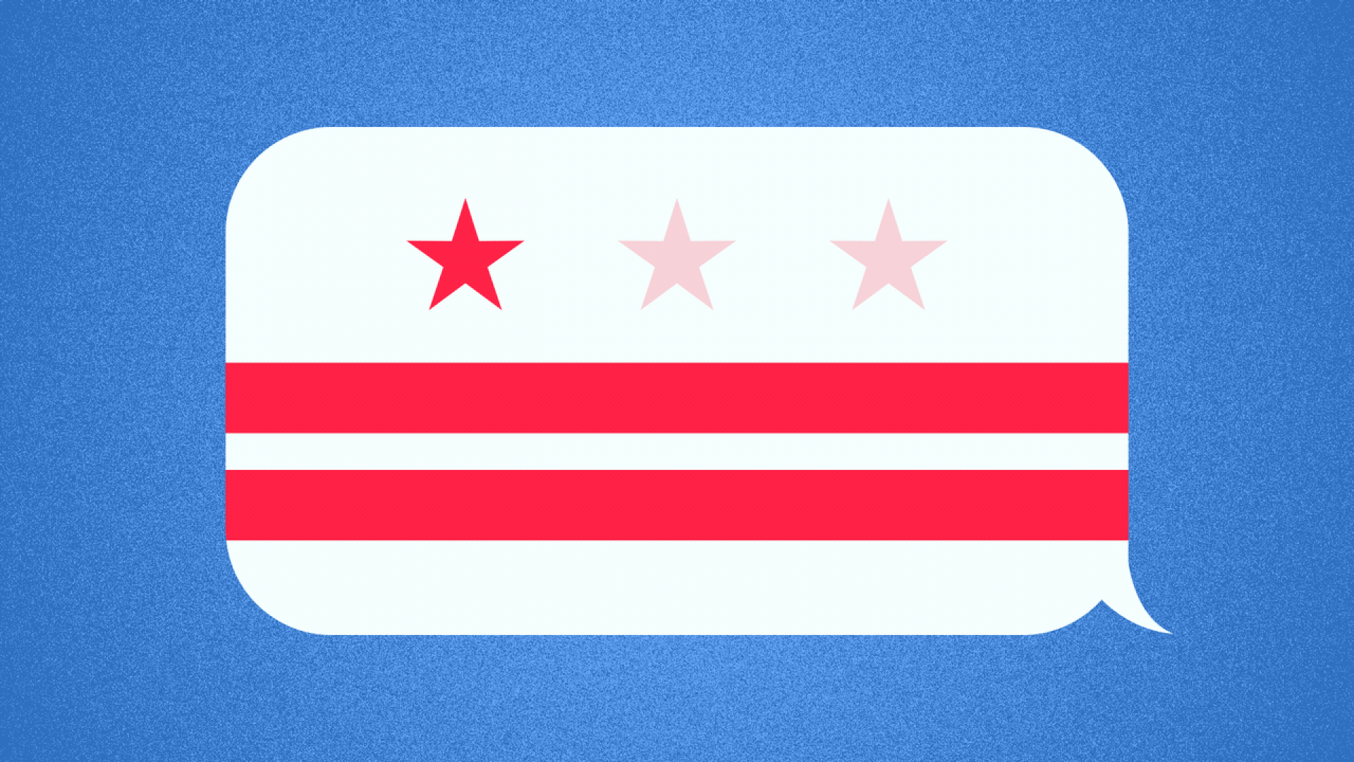 Illustration of a text-message balloon that looks like the Washington D.C. flag, with the stars fading in and out like a text-message waiting animation.