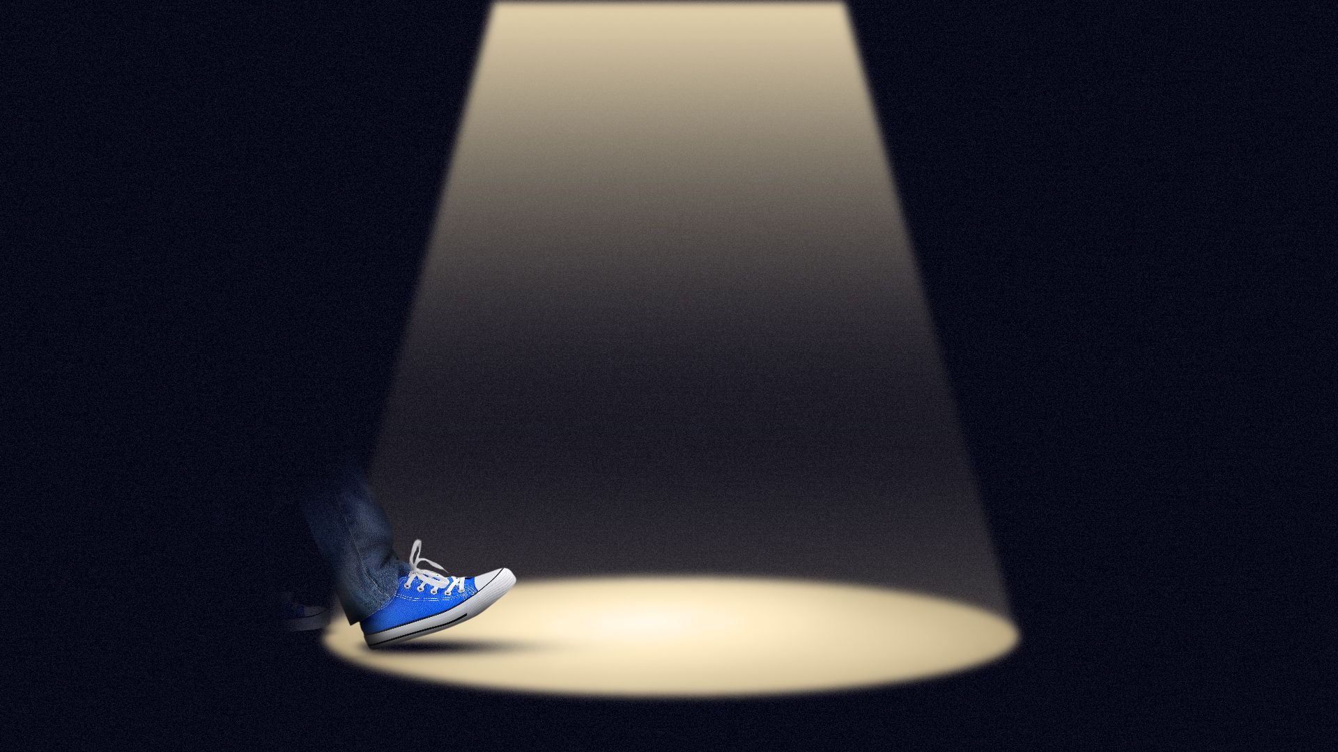 Illustration of a spotlight on a stage with a person stepping into the light. 