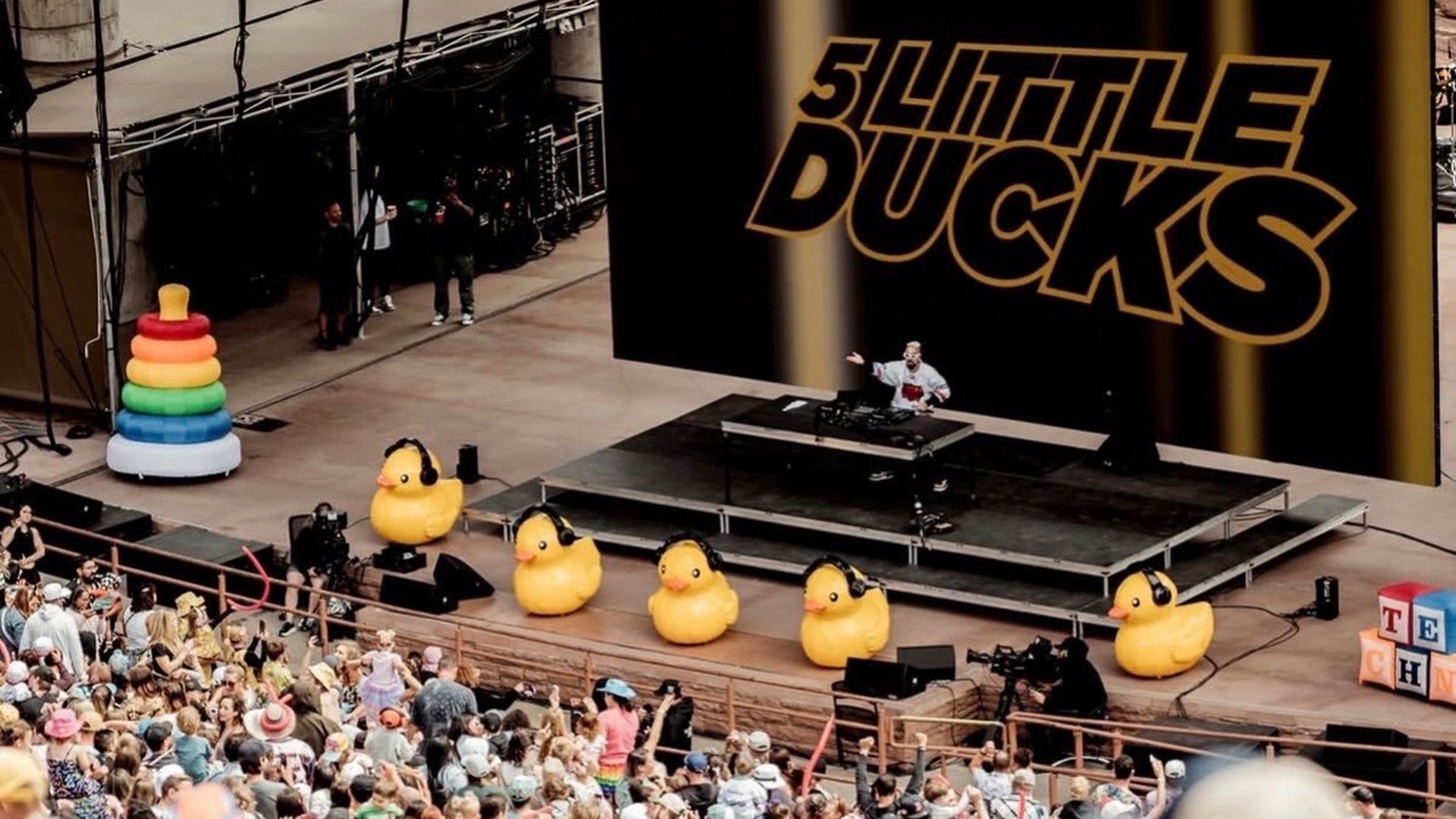 DJ Lenny Pearce has appropriate props for the song "Five Little Ducks." Photo: Courtesy of Trey Karson