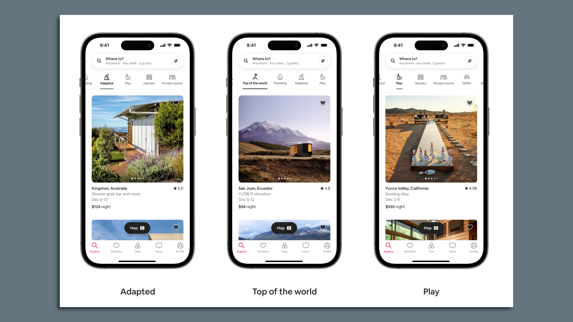 Several of Airbnb's new categories. Image courtesy Airbnb