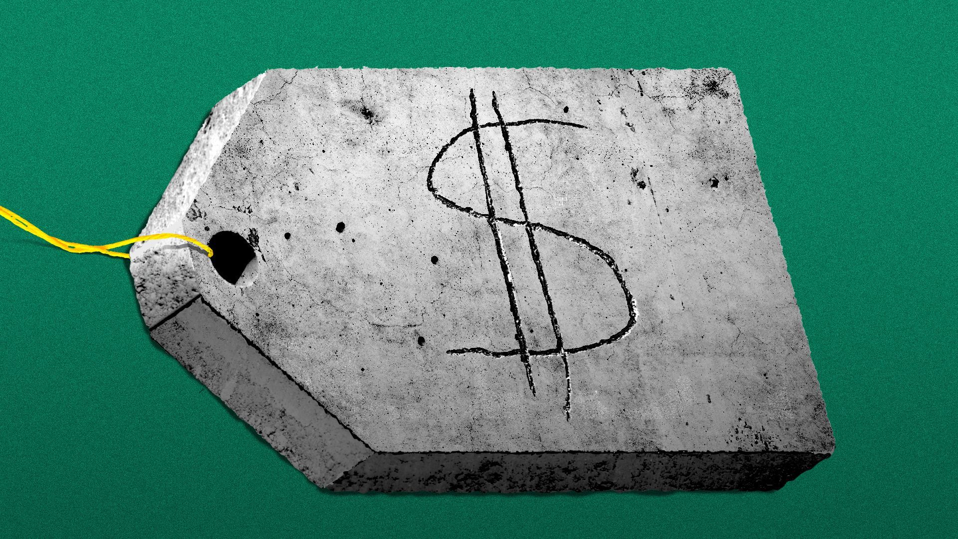 Illustration of a price tag made out of concrete. 