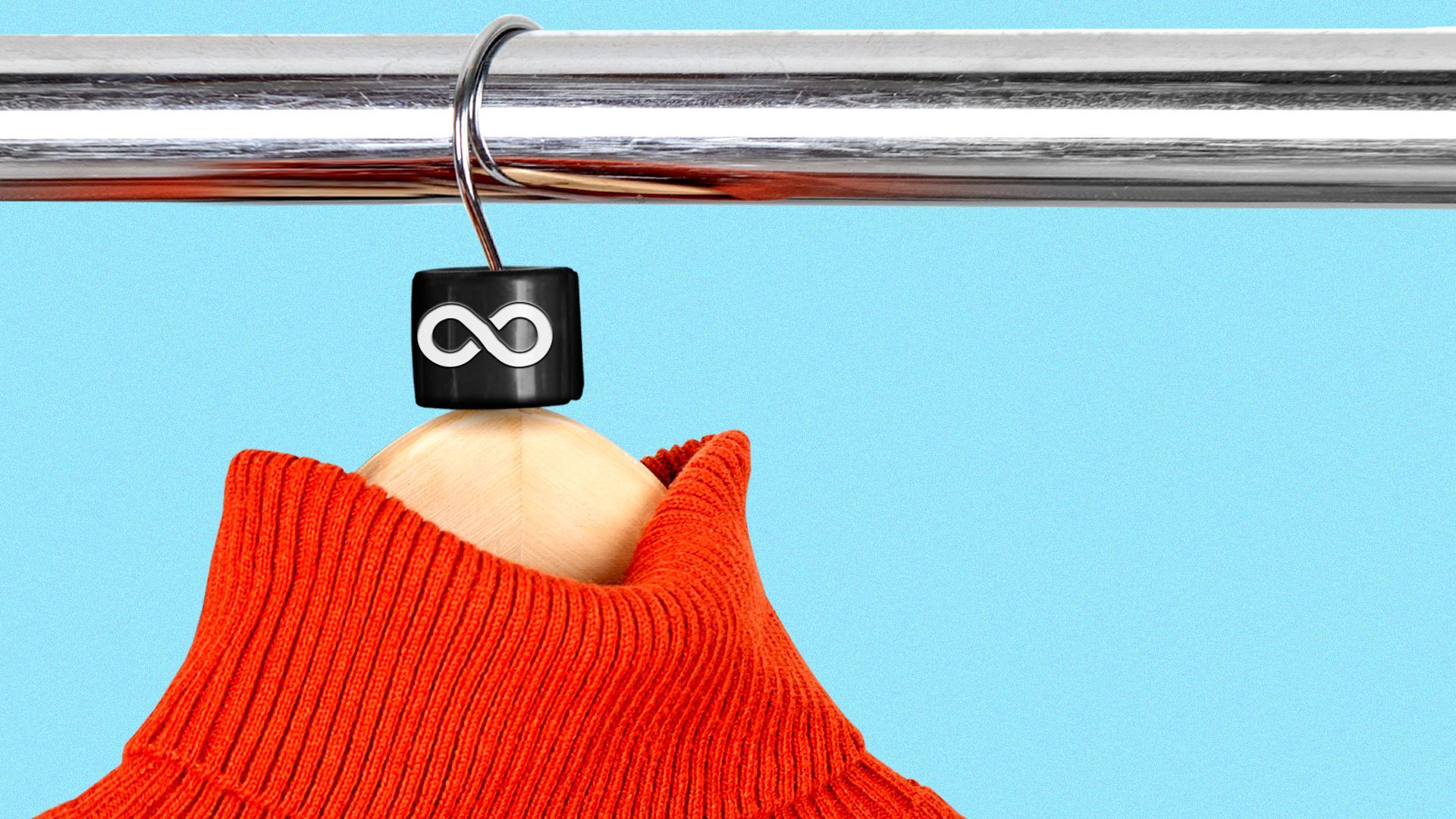 Illustration of a clothing hanger size tag with an infinity symbol in place of a size number