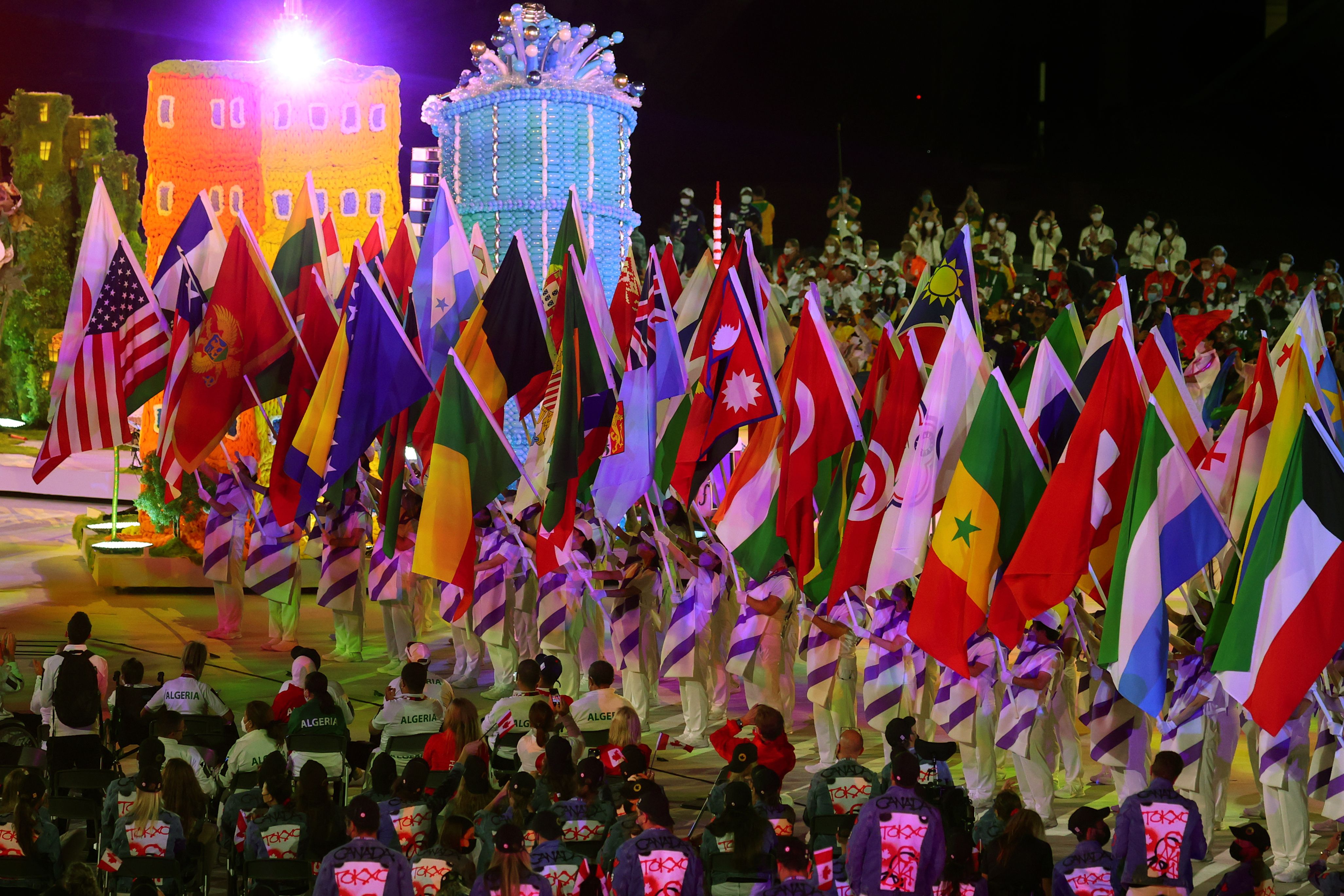 he flags of the participating countries are seen at the closing ceremony of the Summer Paralympic Games.