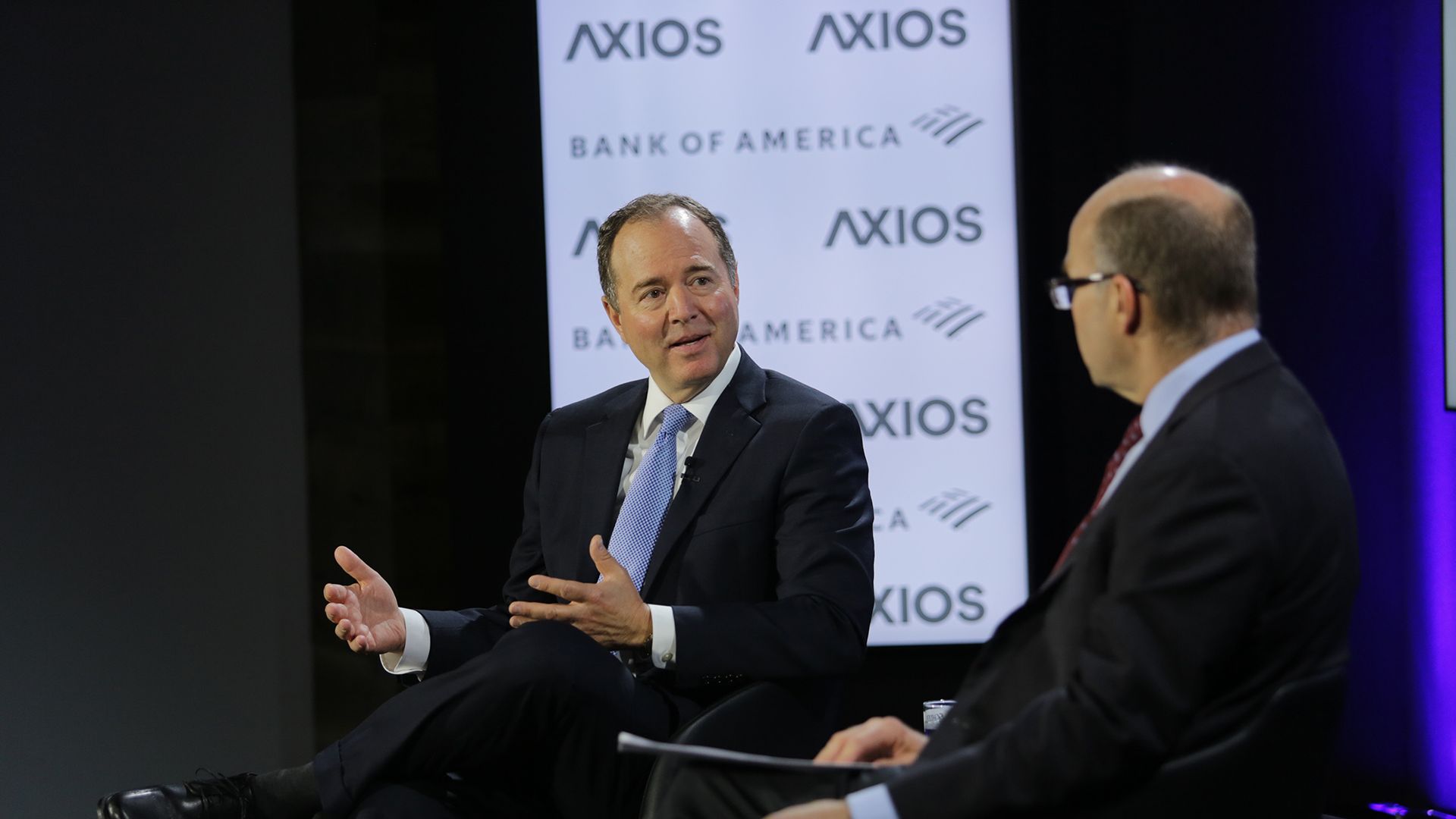 Rep. Adam Schiff sits with Axios' Mike Allen on the Axios stage.