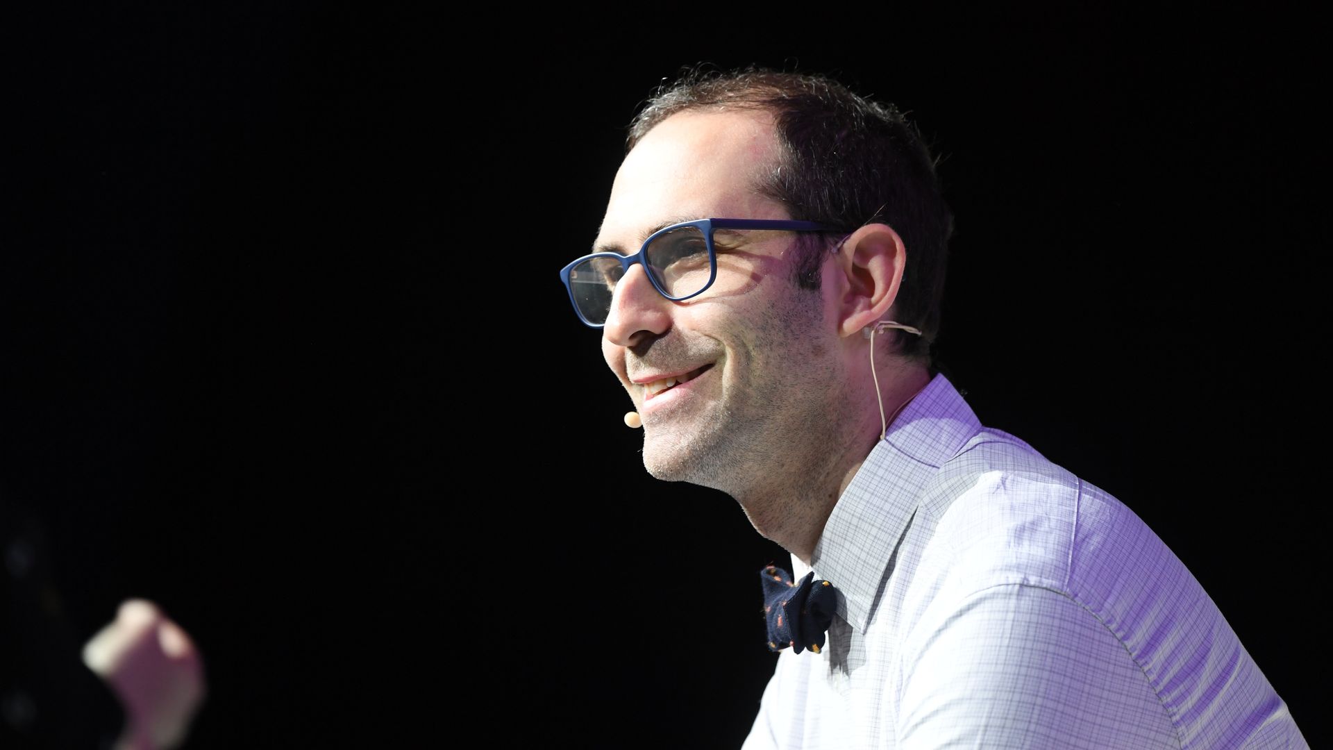 Emmett Shear speaking in Lisbon, Portugal, in 2018.