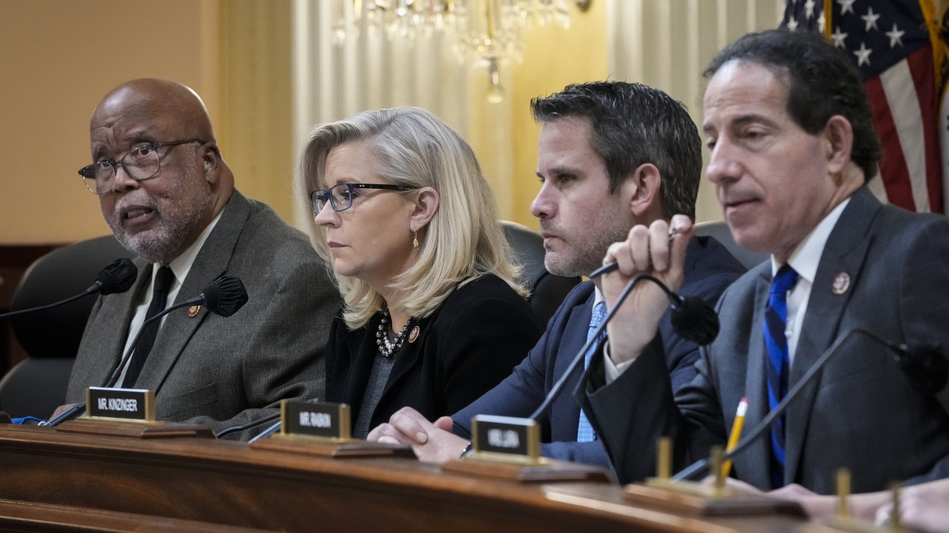The House panel investigating the Capitol riot, from left; Reps. Bennie Thompson, Liz Cheney, Adam Kinzinger and Jamie Raskin, on Capitol Hill in December.