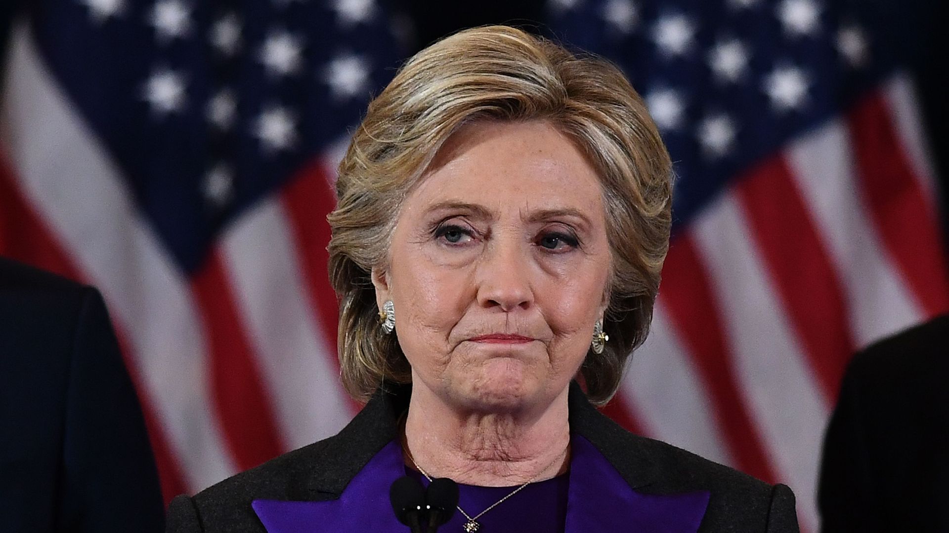 Hillary Clinton during his concession speech looking down