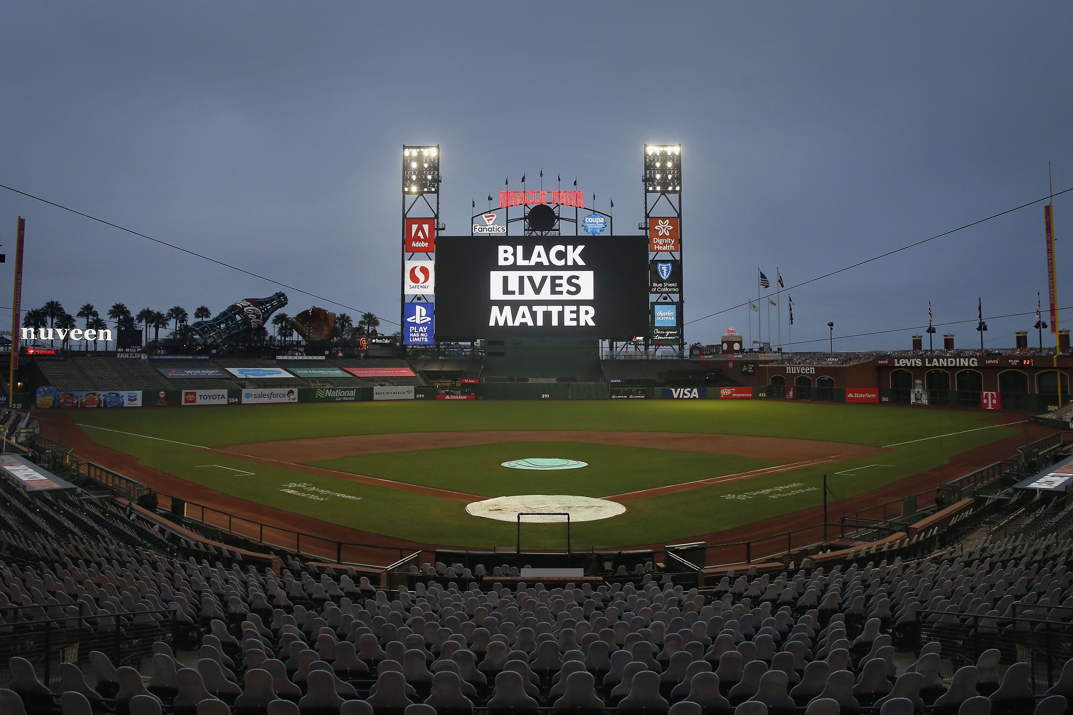 "Black Lives Matter" on baseball jumbotron
