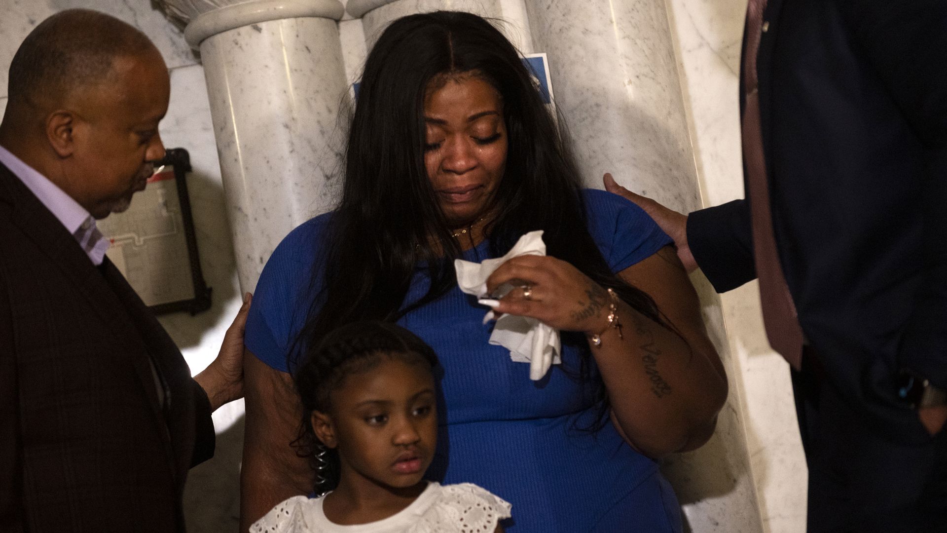Roxie Washington, the mother of George Floyd's daughter Gianna Floyd, attends a press conference 