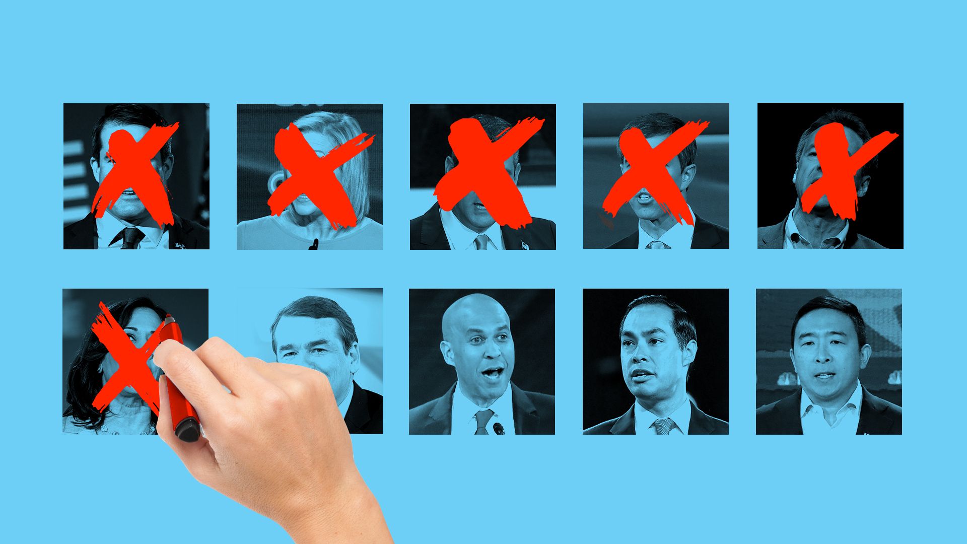 Illustration of the Generation X presidential candidates being crossed out with giant X's