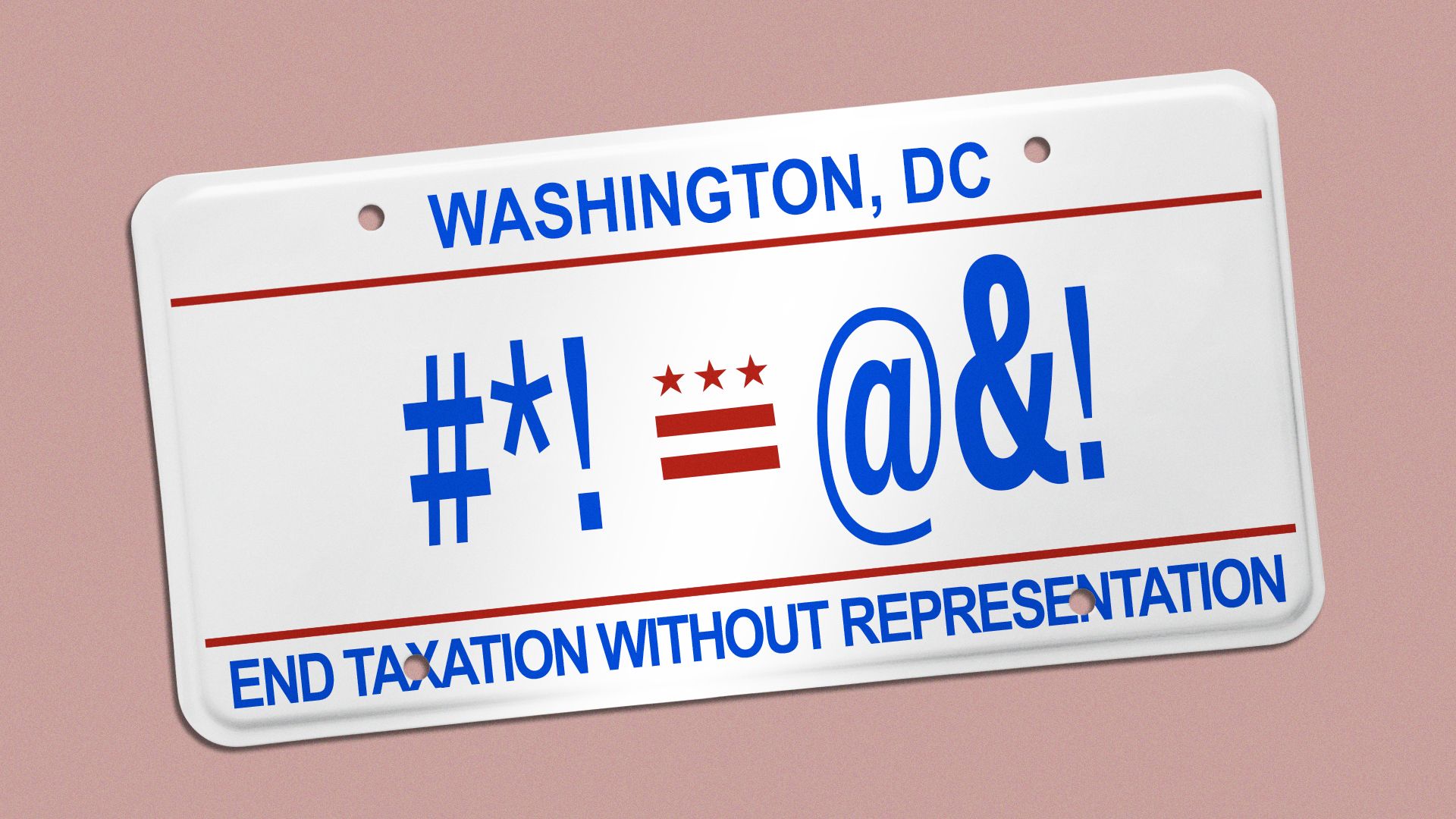 Illustration of a Washington DC vanity license plate with symbols implying a swear word.