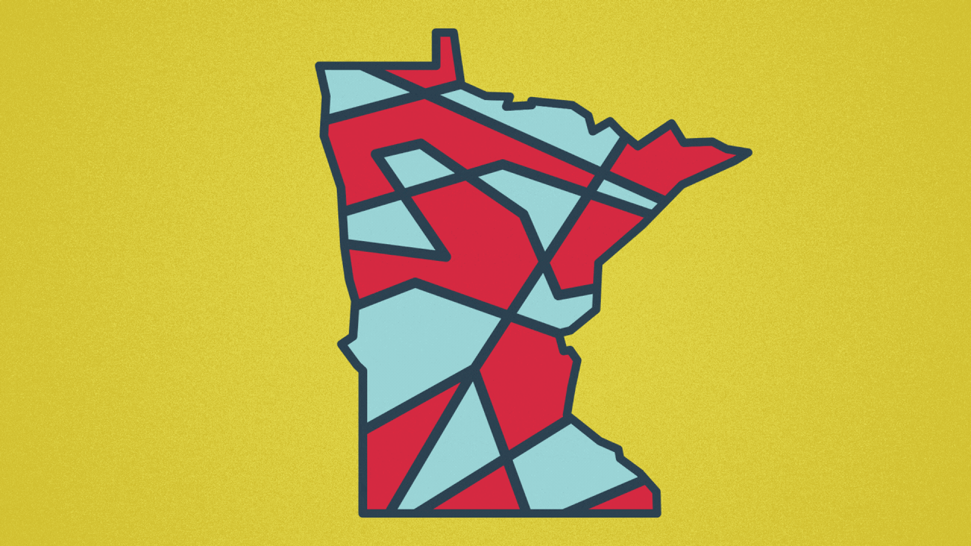 Illustration of the state of Minnesota with moving districts inside it.