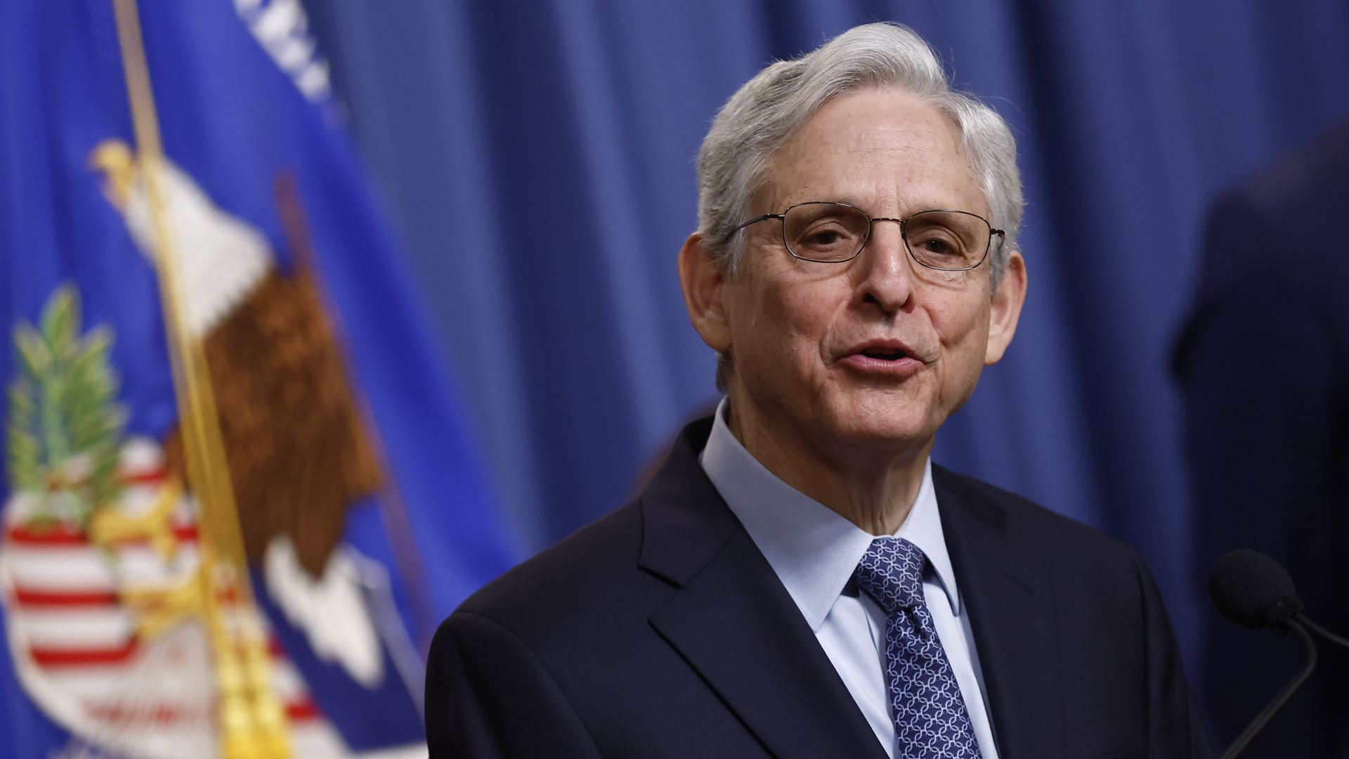 Merrick Garland, U.S. attorney general, speaks during a news conference at the Department of Justice in Washington, D.C., U.S., on Wednesday, April 6, 2022.