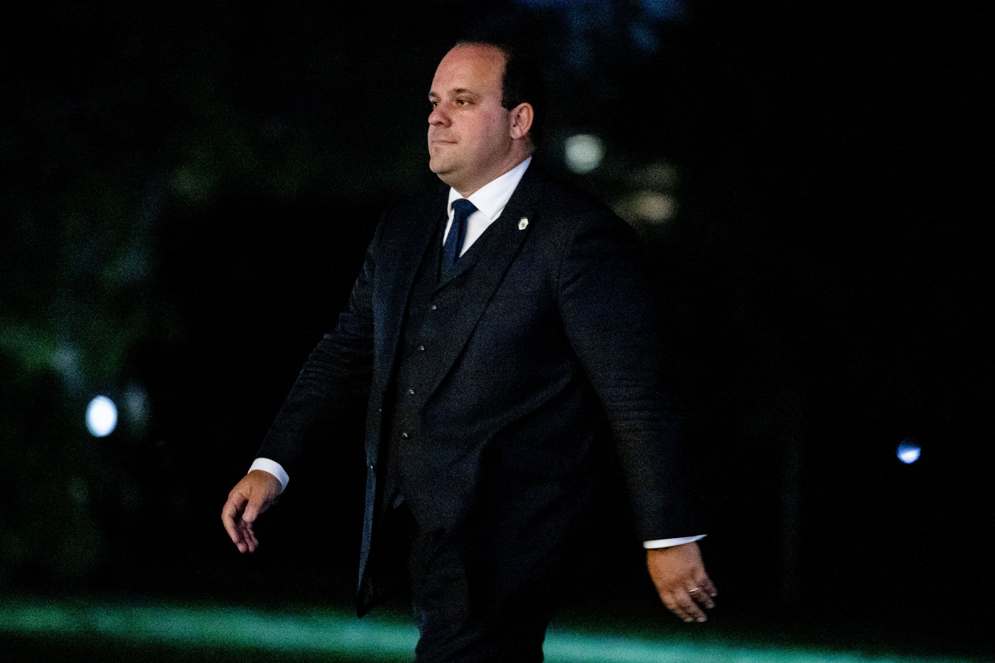 Boris Epshteyn walks to the White House from Marine One in 2025.