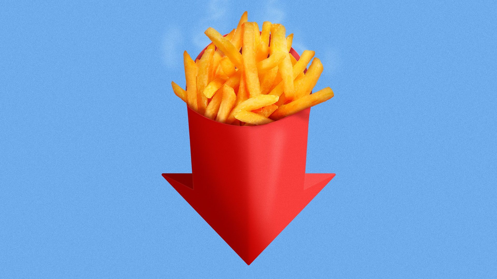 Illustration of french fries in a downward arrow shaped fast food container