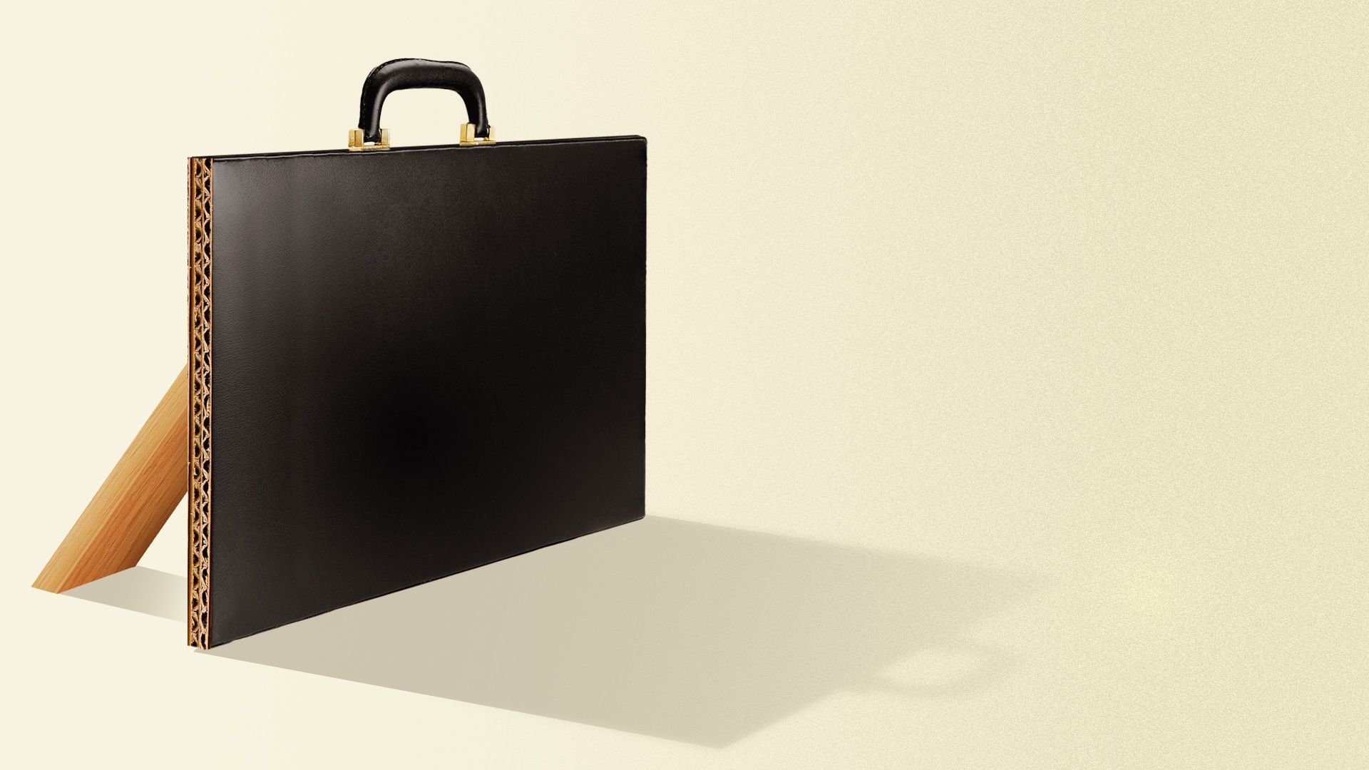Illustration of a facade of a briefcase being propped up with a piece of wood. 